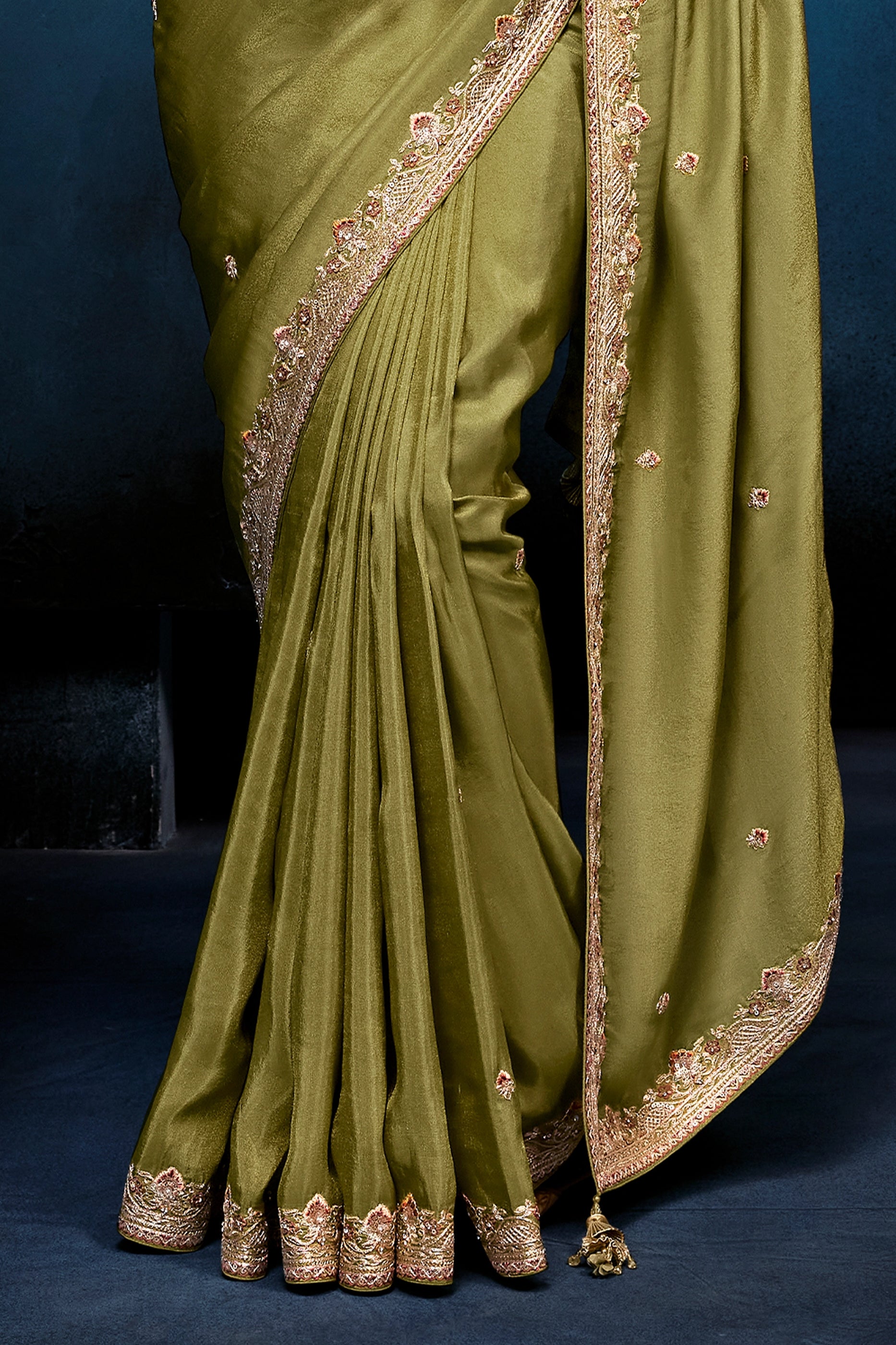 Olive Green Embroidered Organza Silk Saree-SAR12599_5_SareeButa.com