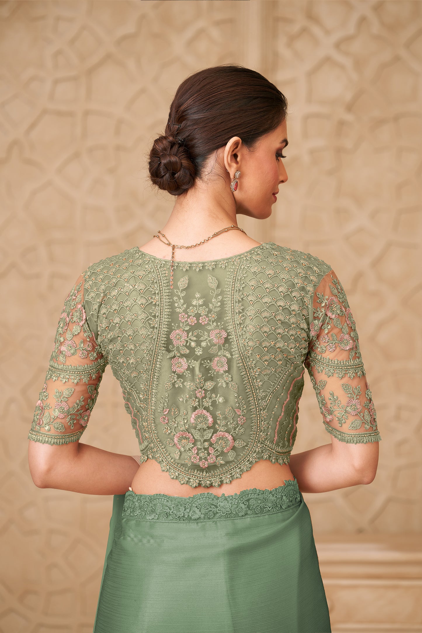 Olive Green Embroidered Satin Georgette Saree-SAR12469_5_SareeButa.com