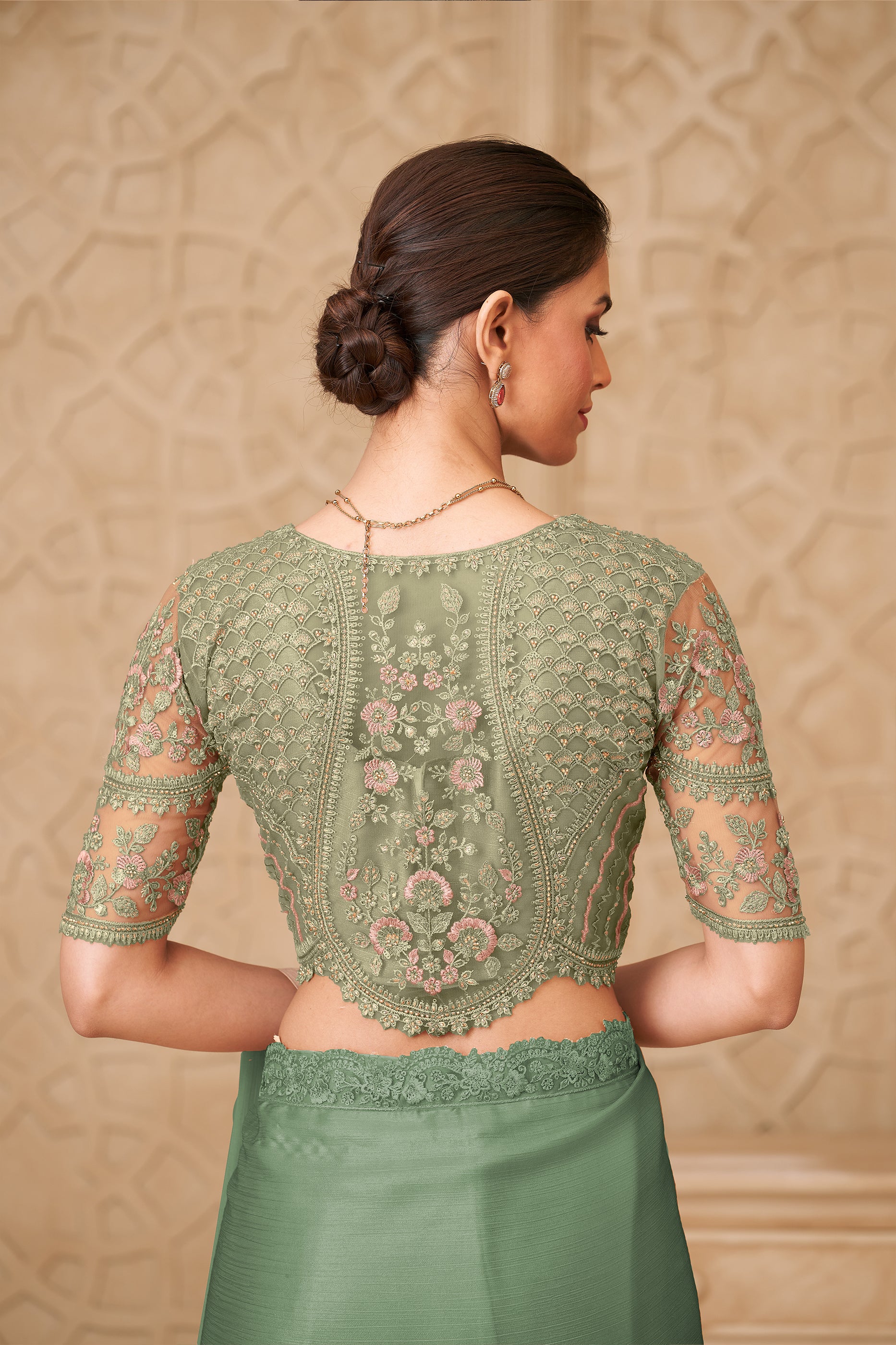Olive Green Embroidered Satin Georgette Saree-SAR12469_5_SareeButa.com