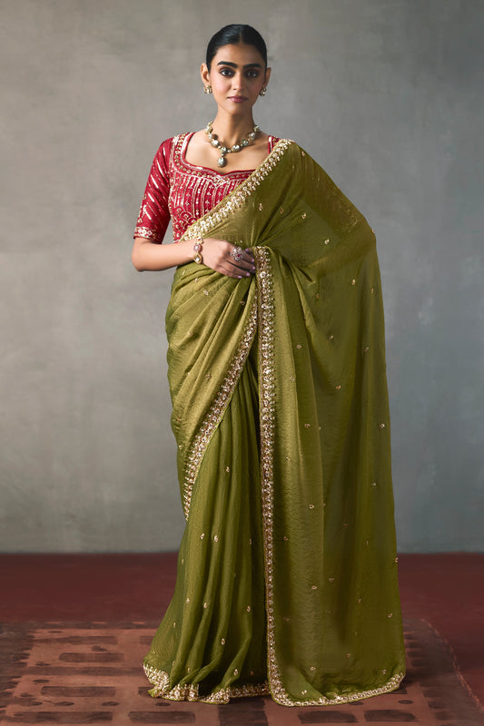Olive Green Embroidered Silk Saree-SAR13402_1_SareeButa.com