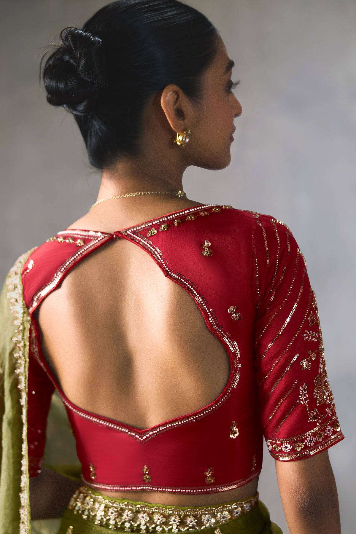 Olive Green Embroidered Silk Saree-SAR13402_3_SareeButa.com