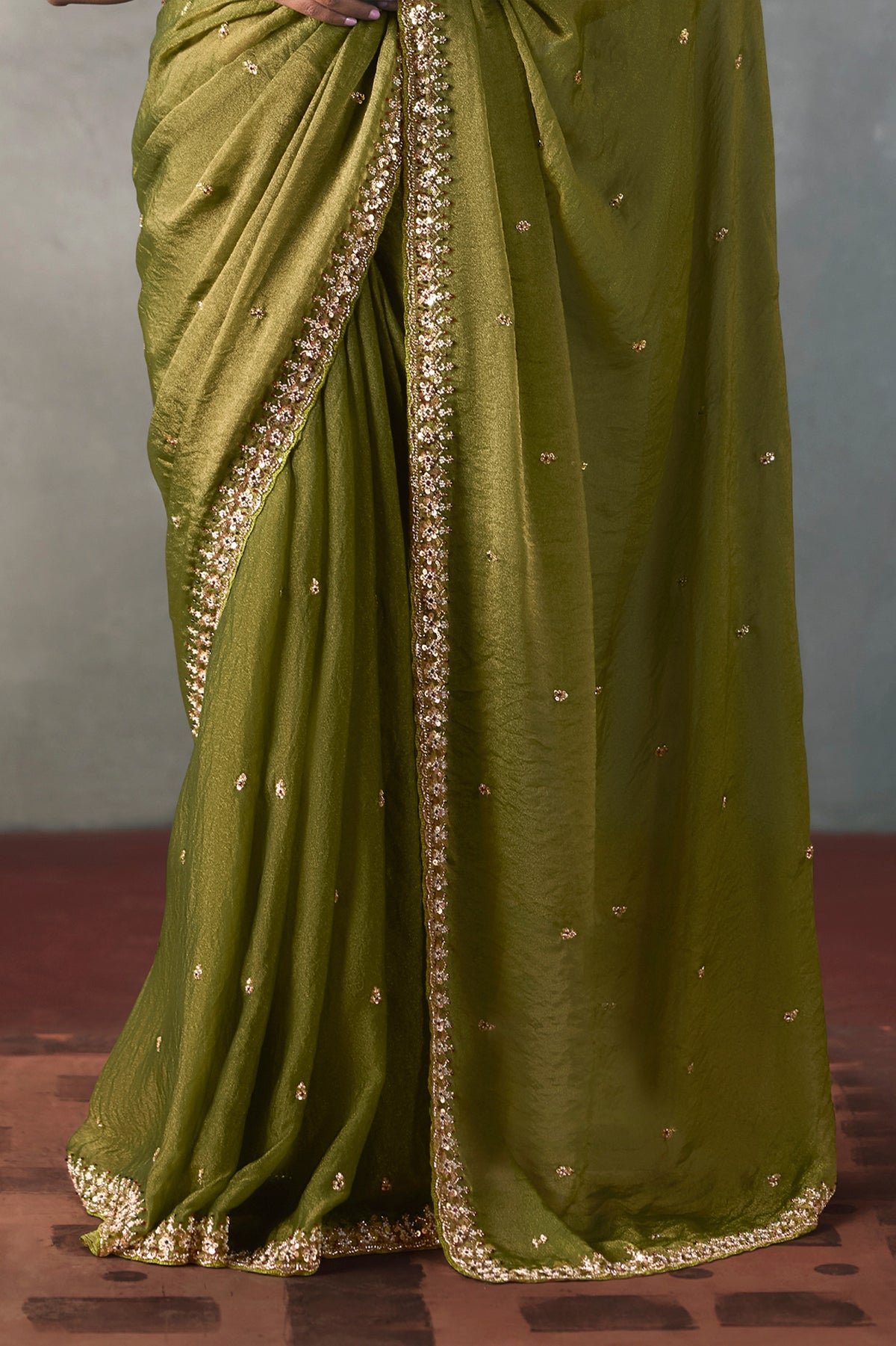 Olive Green Embroidered Silk Saree-SAR13402_5_SareeButa.com