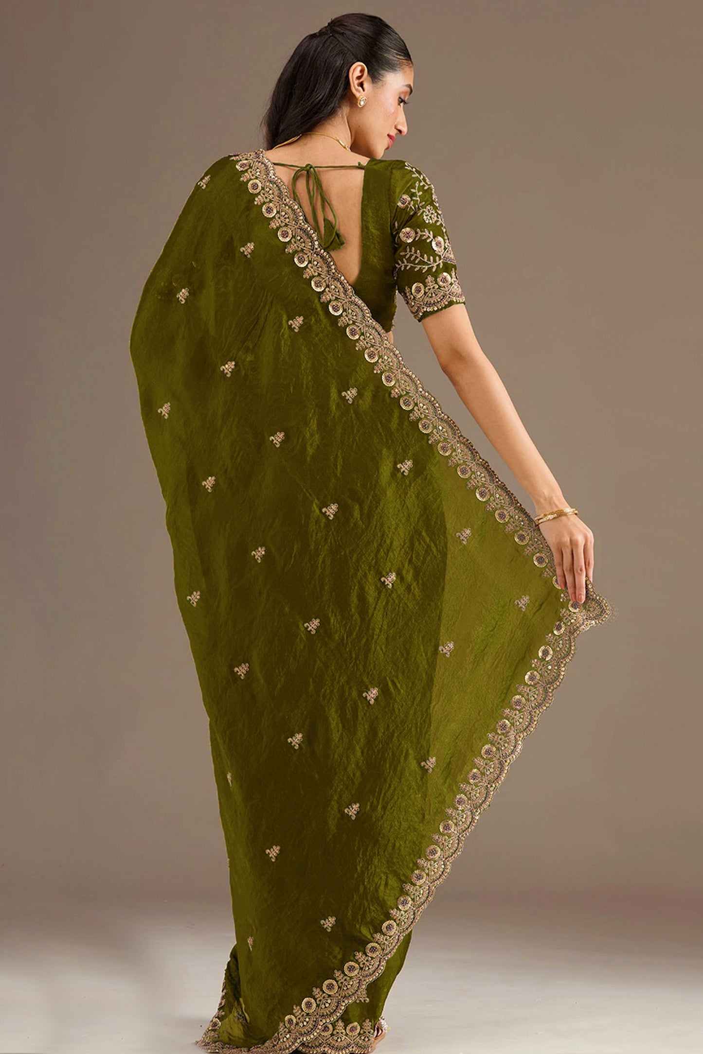 Olive Green Embroidered Tissue Saree-SAR12576_3_SareeButa.com