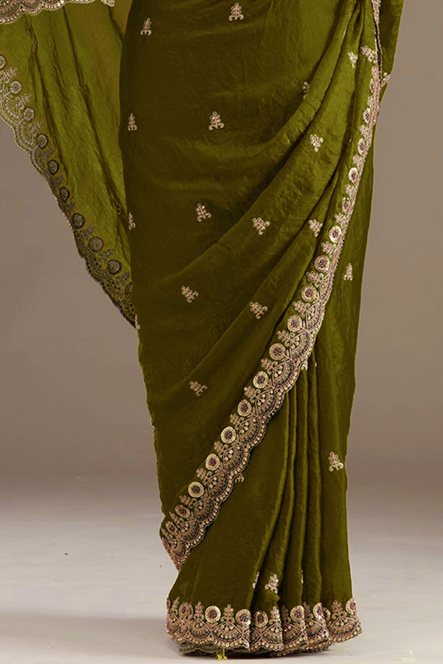 Olive Green Embroidered Tissue Saree-SAR12576_4_SareeButa.com