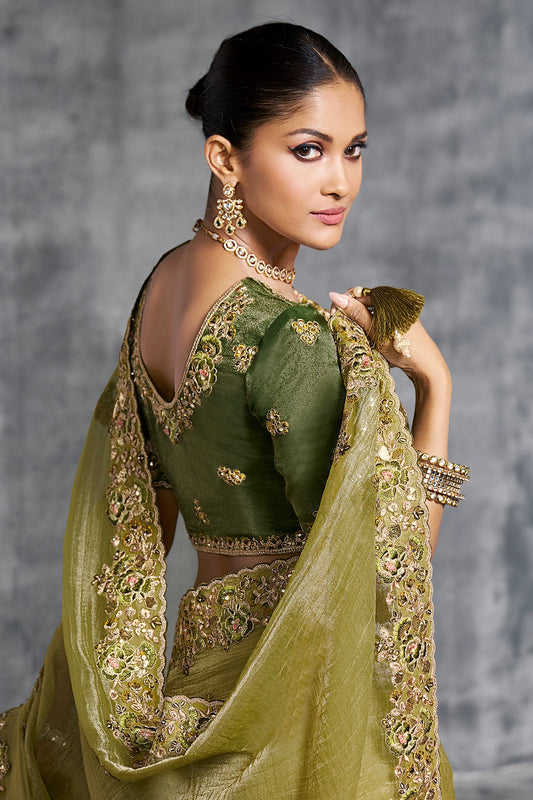 Olive Green Embroidered Tissue Silk Saree-SAR10455_2_SareeButa.com