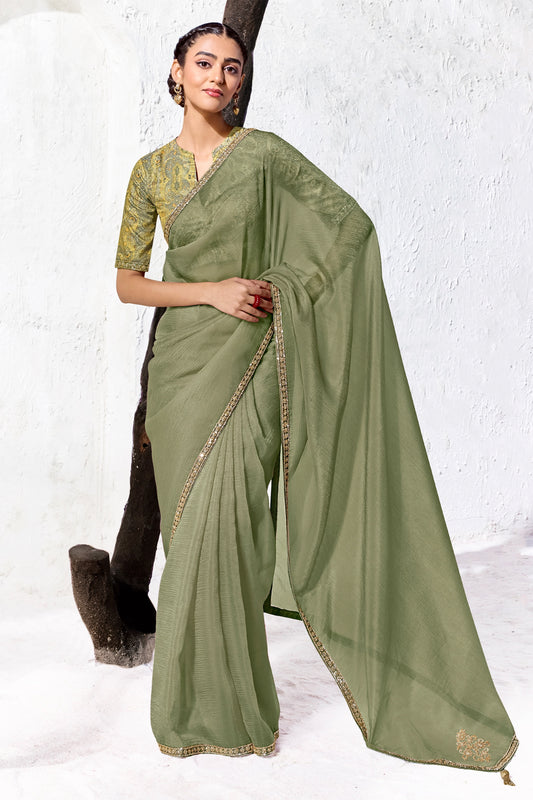 Olive Green Embroidered Tissue Silk Saree-SAR13150_1_SareeButa.com