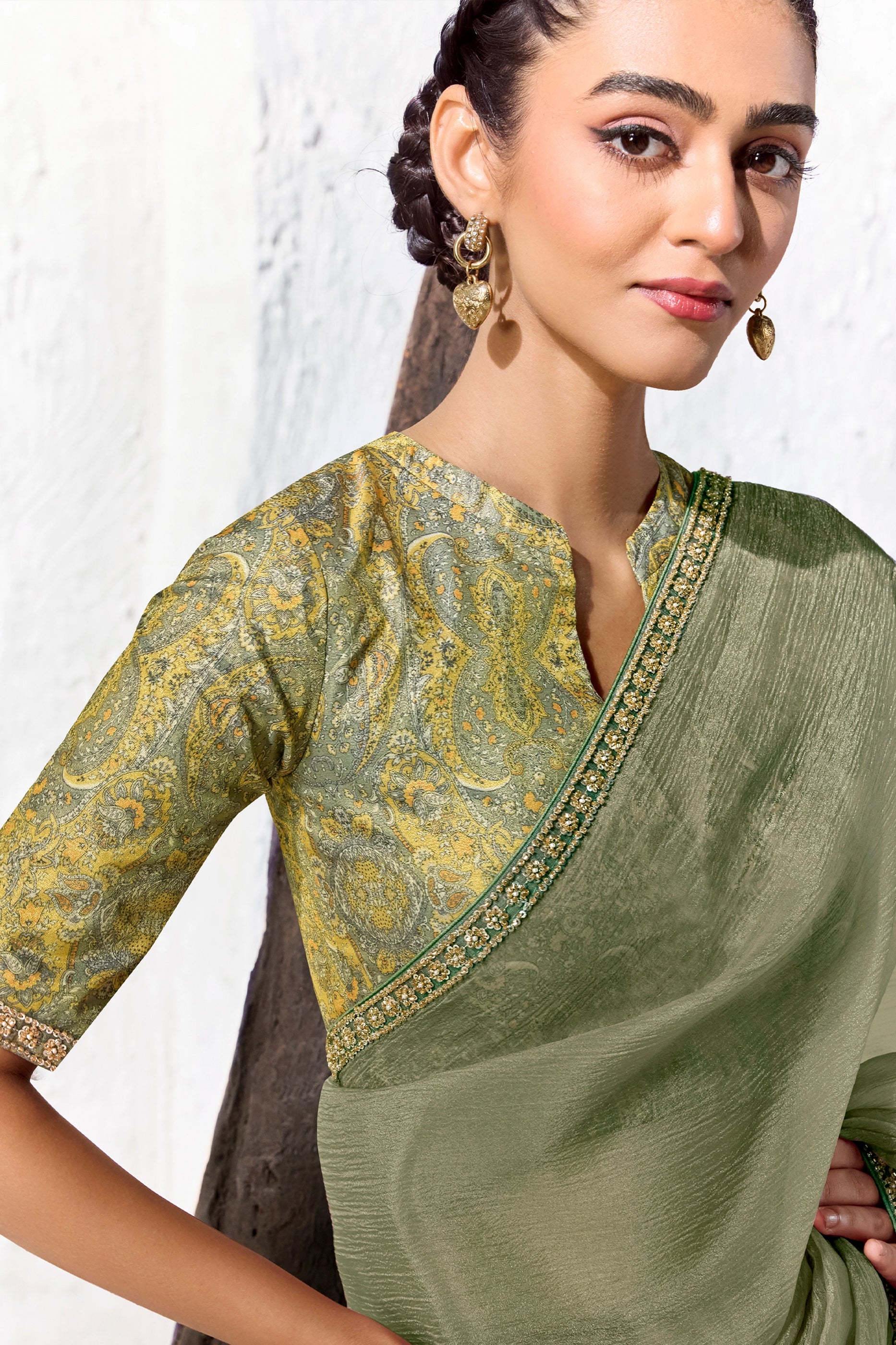 Olive Green Embroidered Tissue Silk Saree-SAR13150_2_SareeButa.com