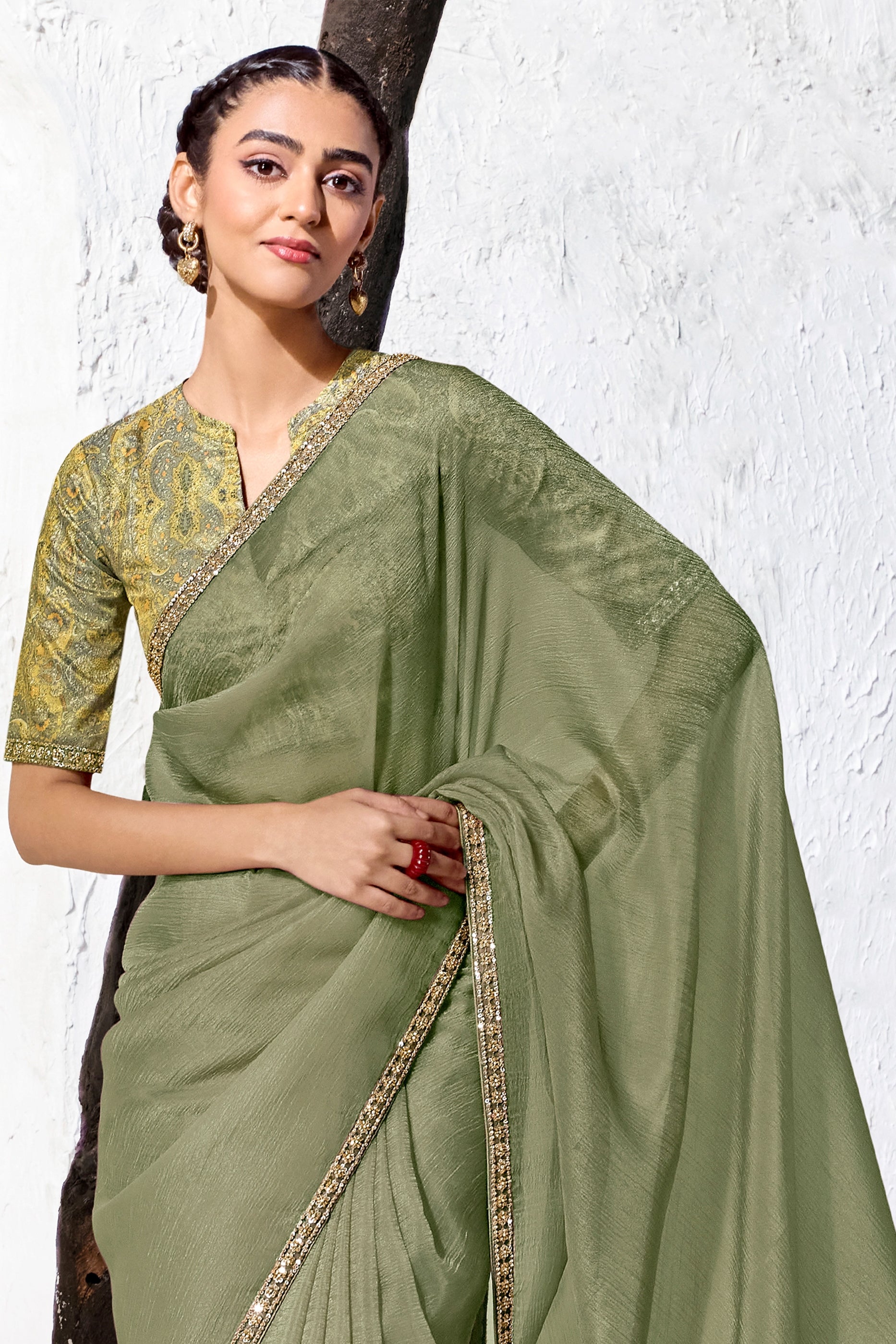 Olive Green Embroidered Tissue Silk Saree-SAR13150_3_SareeButa.com