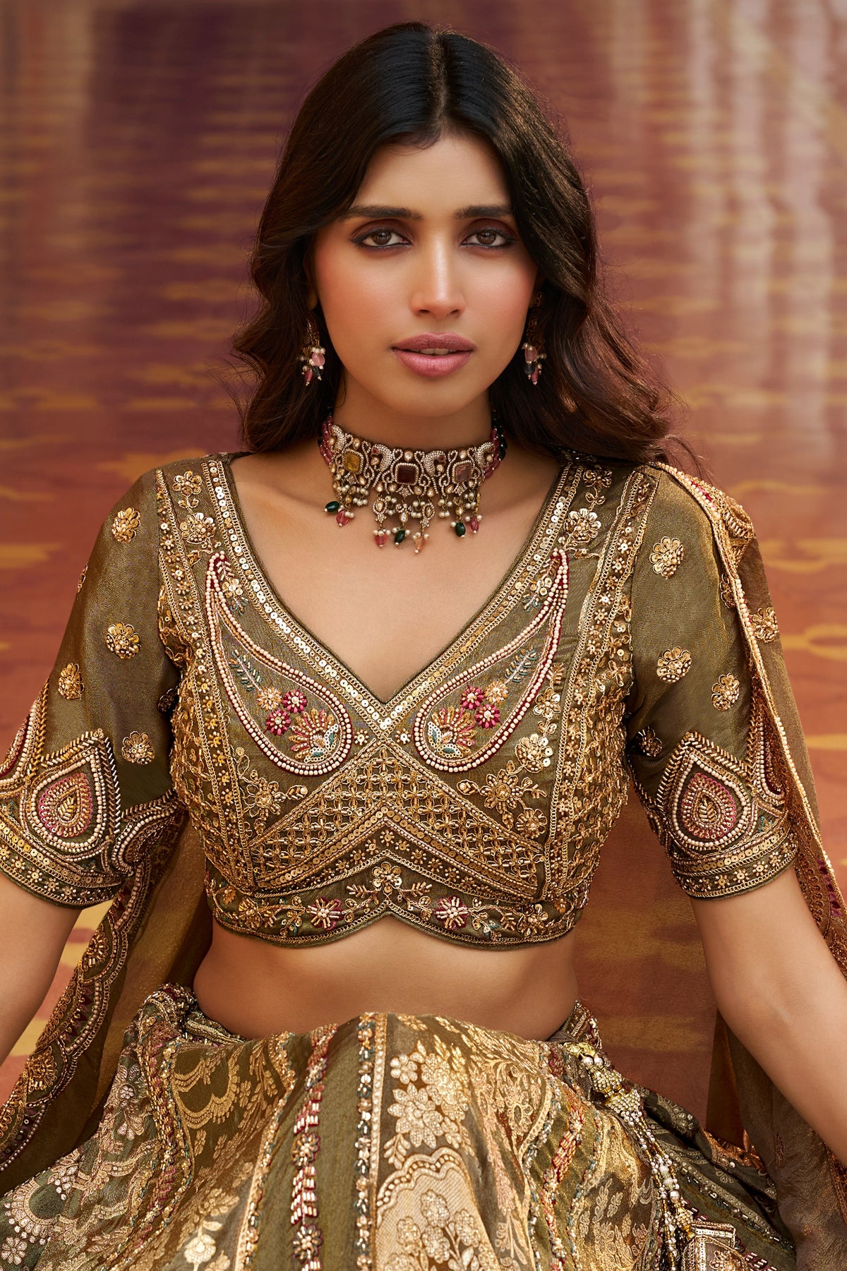 Olive Green Heavy Work Banarasi Silk Lehenga-SAR13274_2_SareeButa.com
