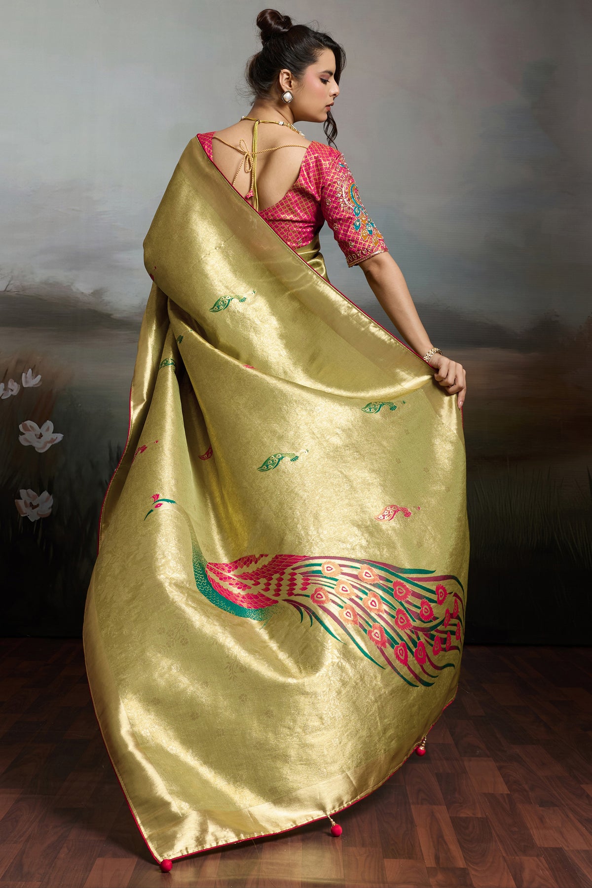 Olive Green Metallic Woven Banarasi Saree-SAR12928_5_SareeButa.com