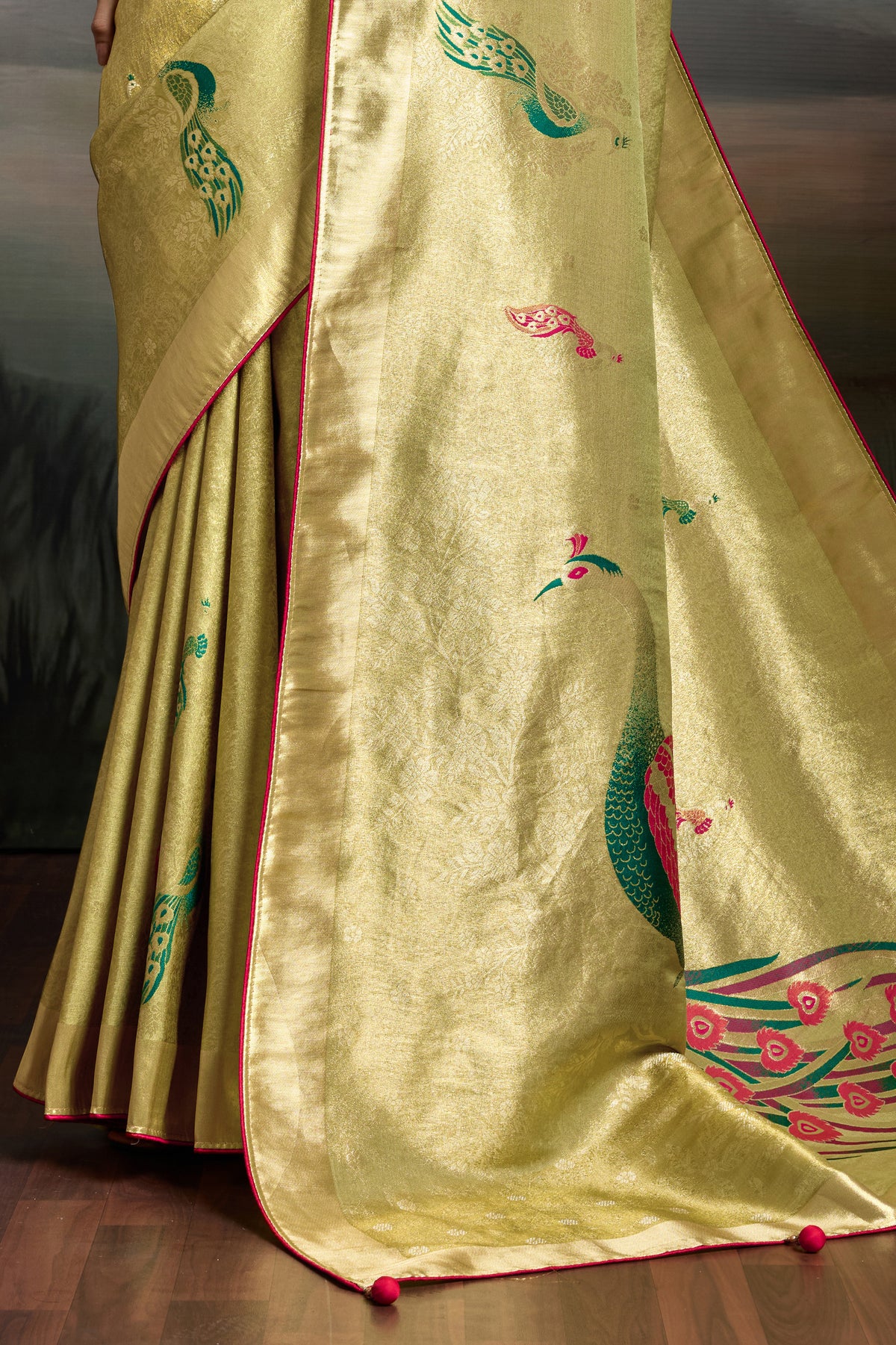 Olive Green Metallic Woven Banarasi Saree-SAR12928_7_SareeButa.com