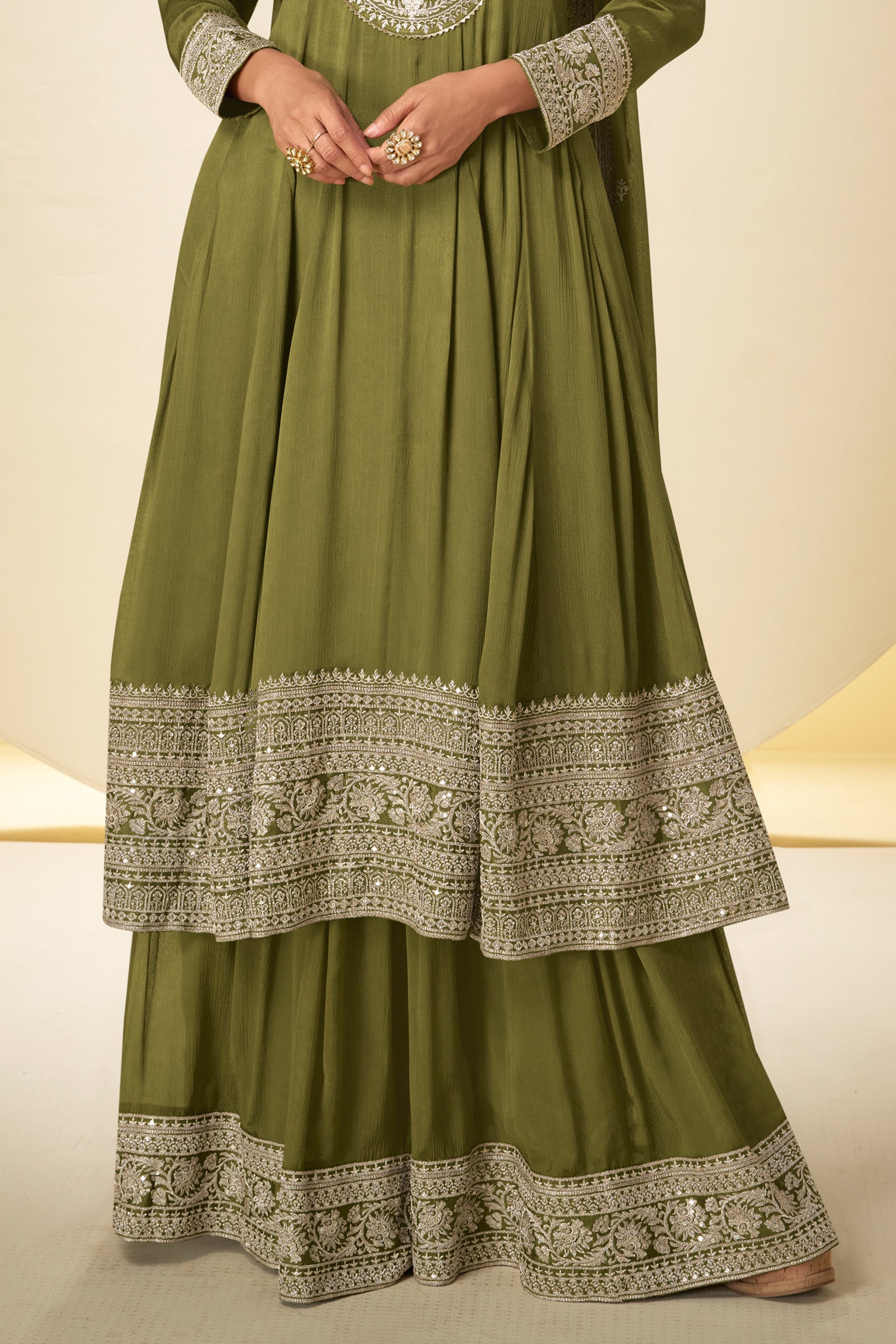 Olive Green Readymade Chinon Anarkali Suit-SAR10919_4_SareeButa.com