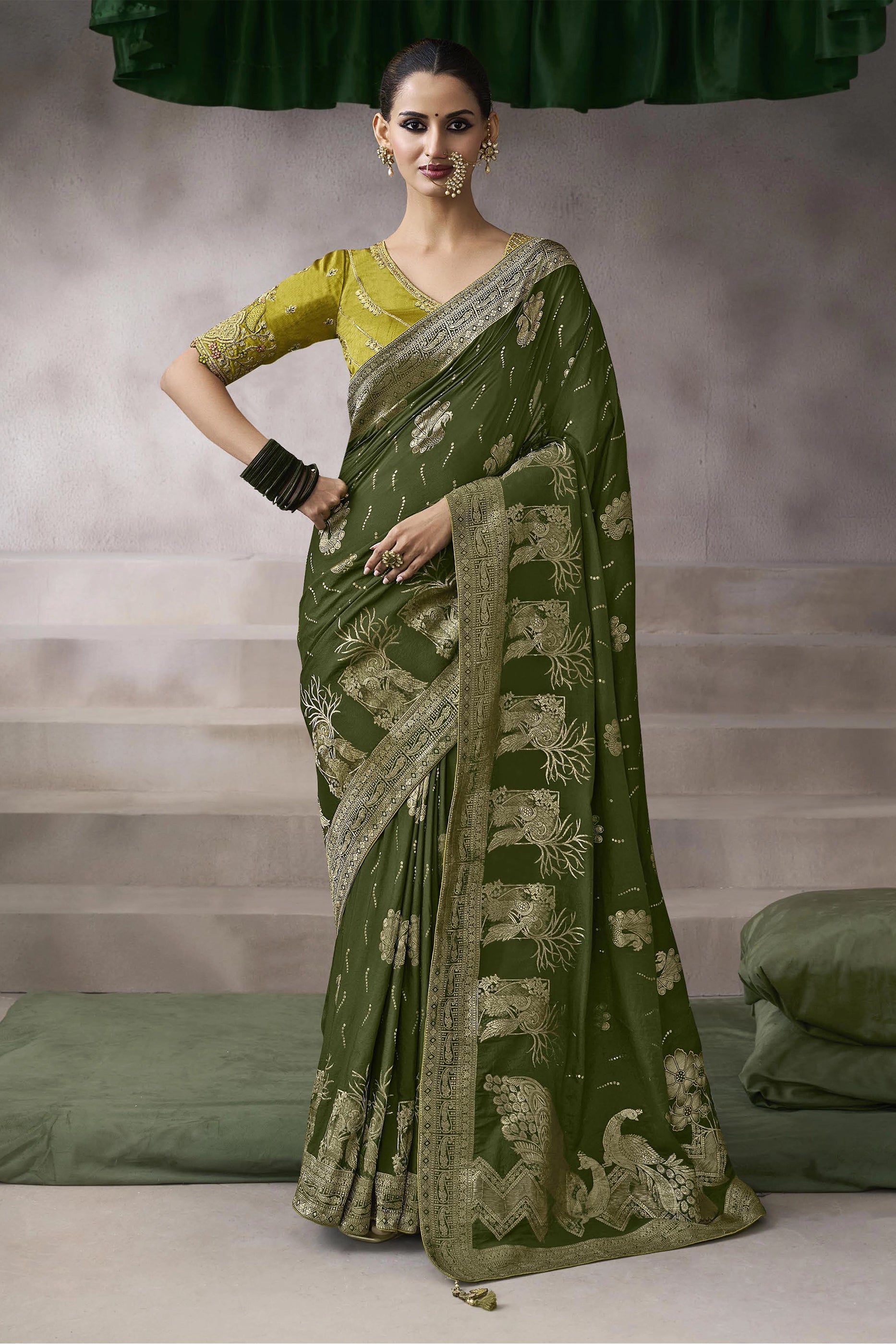 Olive Green Woven Crepe Silk Saree-SAR11610_1_SareeButa.com