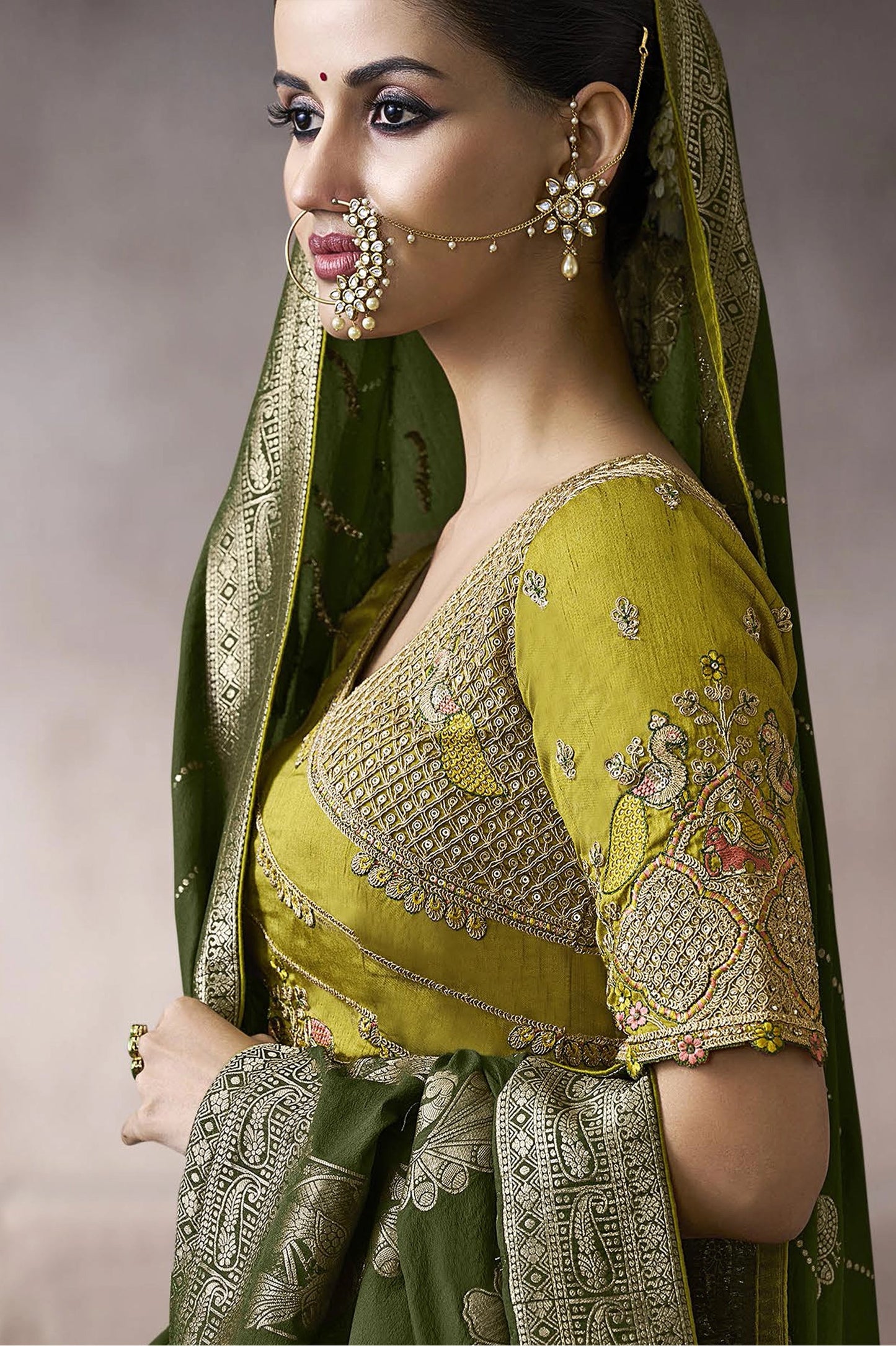 Olive Green Woven Crepe Silk Saree-SAR11610_2_SareeButa.com