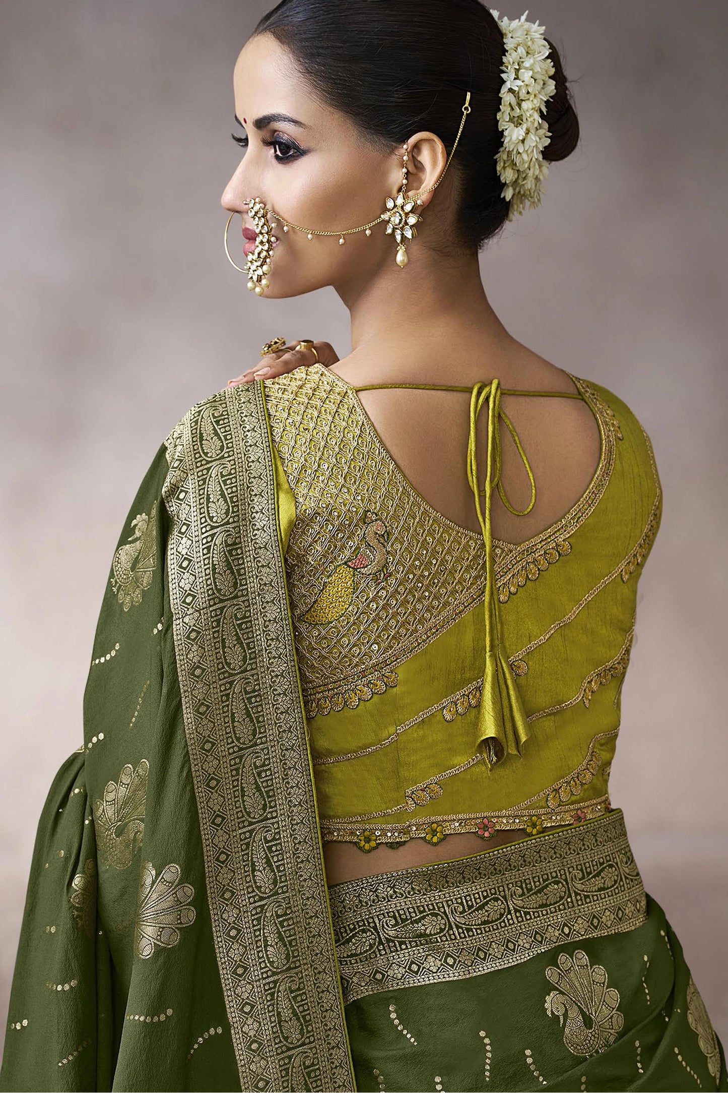 Olive Green Woven Crepe Silk Saree-SAR11610_3_SareeButa.com