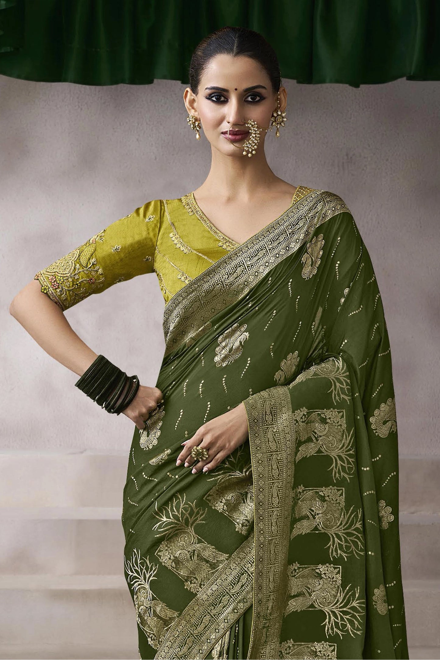 Olive Green Woven Crepe Silk Saree-SAR11610_4_SareeButa.com