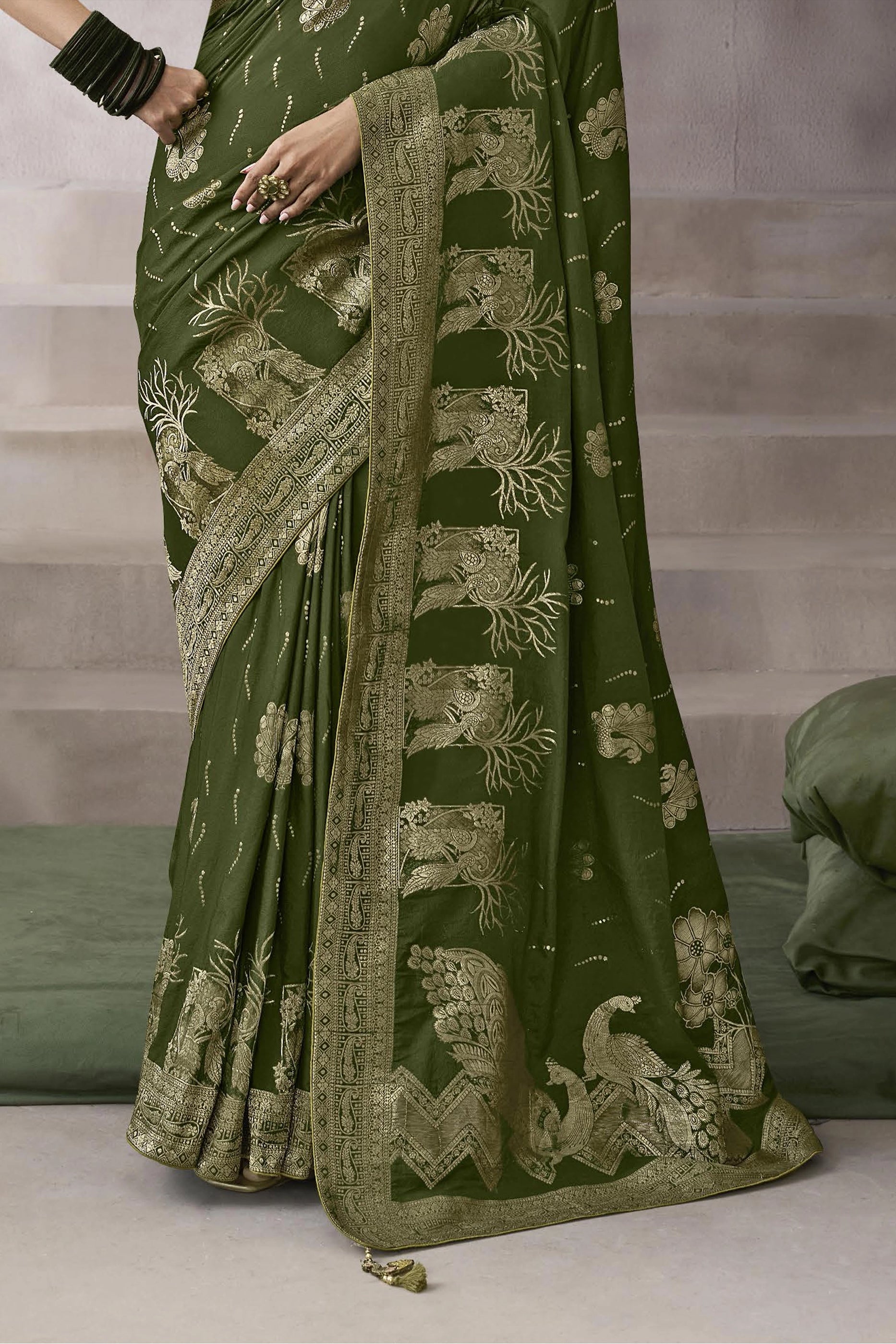 Olive Green Woven Crepe Silk Saree-SAR11610_5_SareeButa.com