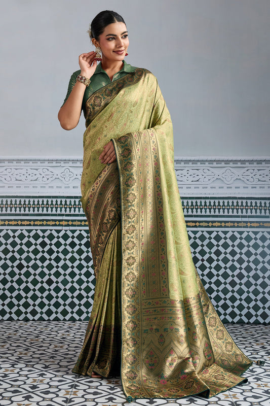 Olive Green Woven Kanjivaram Silk Saree-SAR10286_1_SareeButa.com