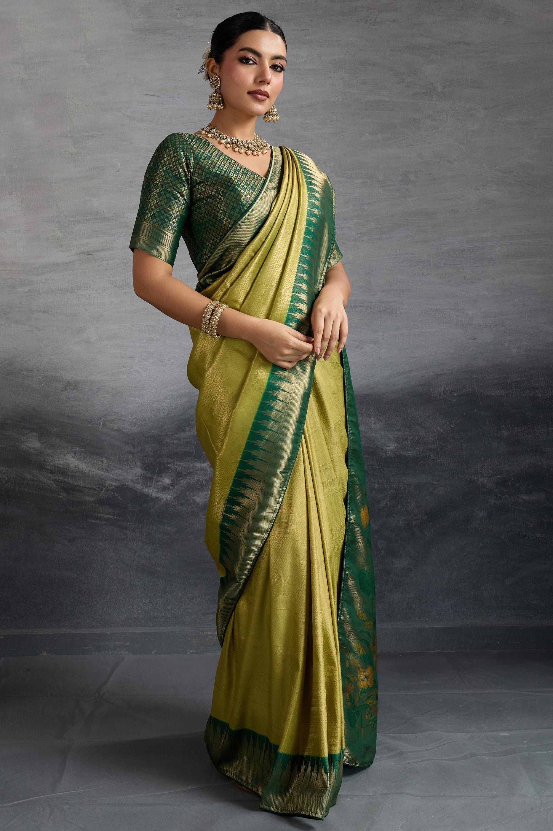 Olive Green Woven Kanjivaram Silk Saree-SAR10287_4_SareeButa.com