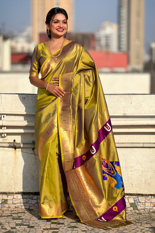 Olive Green Paithani Saree-ZB134808_1_SareeButa.com