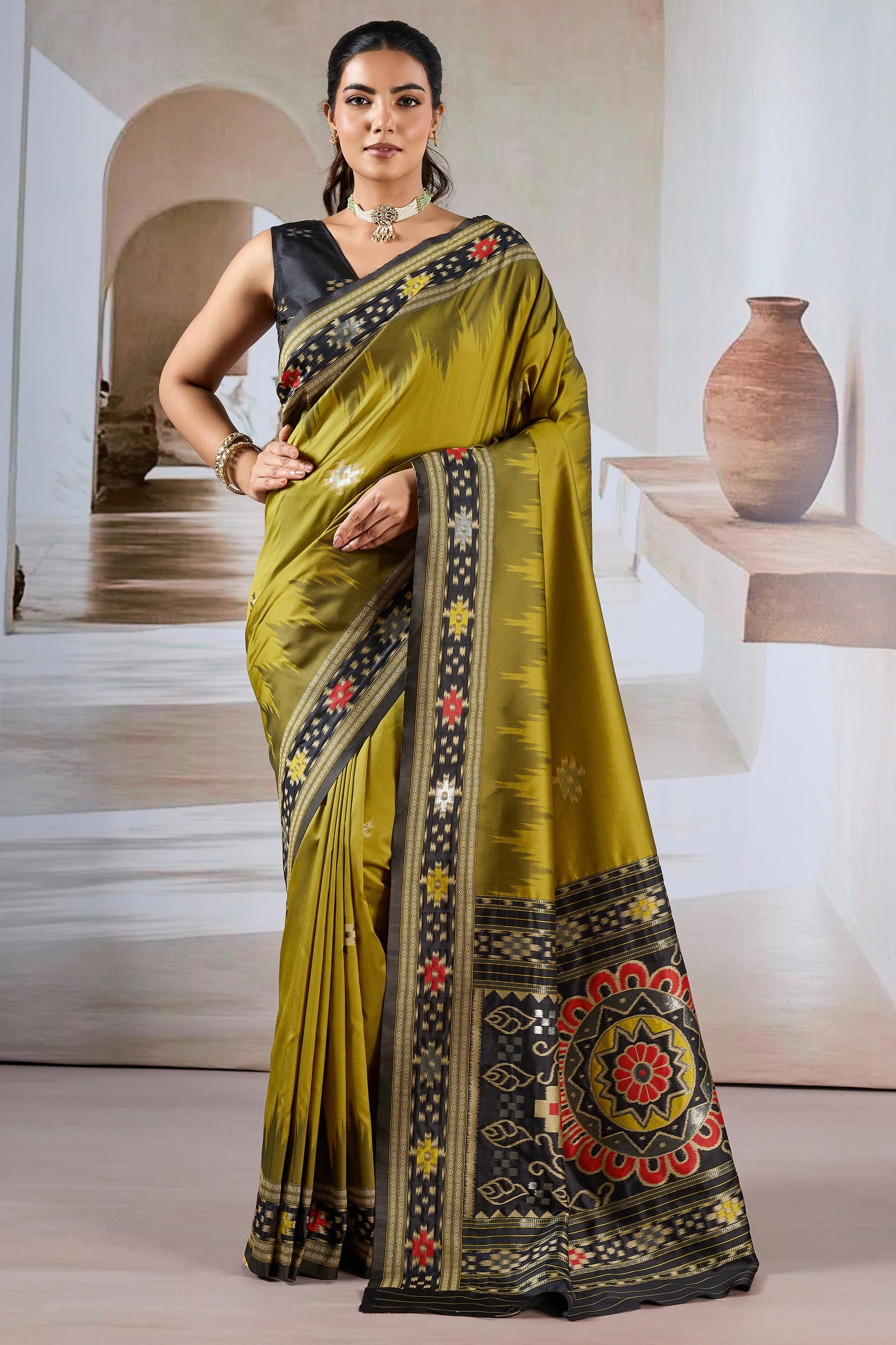 Olive Green Woven Patola Silk Saree-SAR12420_1_SareeButa.com