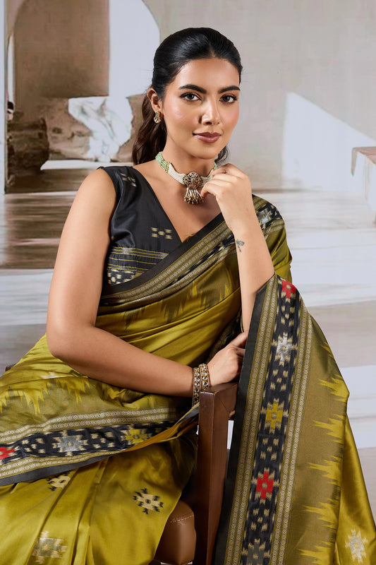 Olive Green Woven Patola Silk Saree-SAR12420_2_SareeButa.com