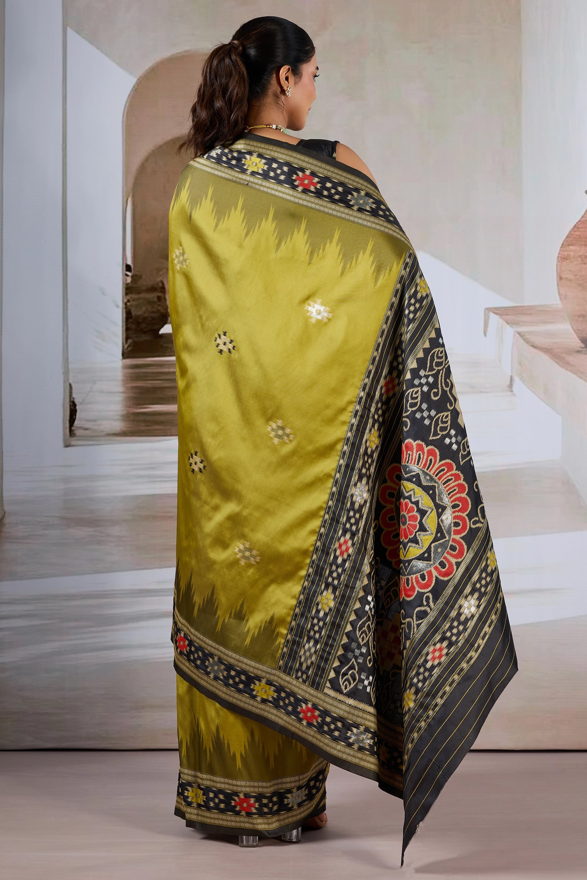 Olive Green Woven Patola Silk Saree-SAR12420_3_SareeButa.com