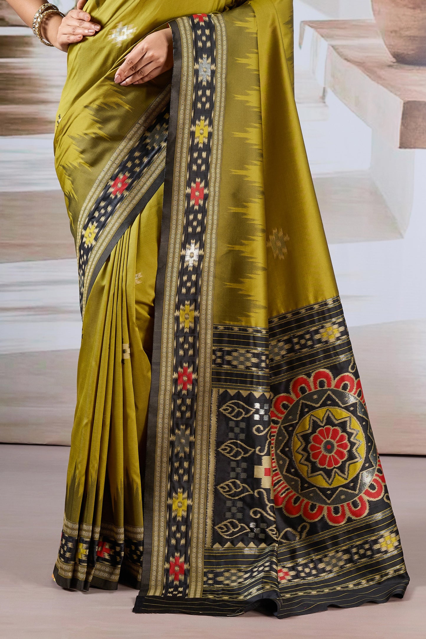Olive Green Woven Patola Silk Saree-SAR12420_5_SareeButa.com