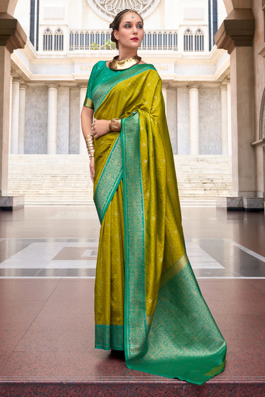 Olive Green Woven Silk Saree-ZB134731_1_SareeButa.com