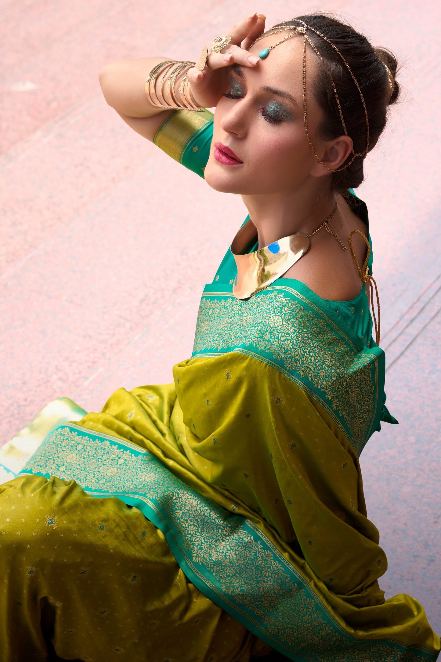 Olive Green Woven Silk Saree-ZB134731_4_SareeButa.com