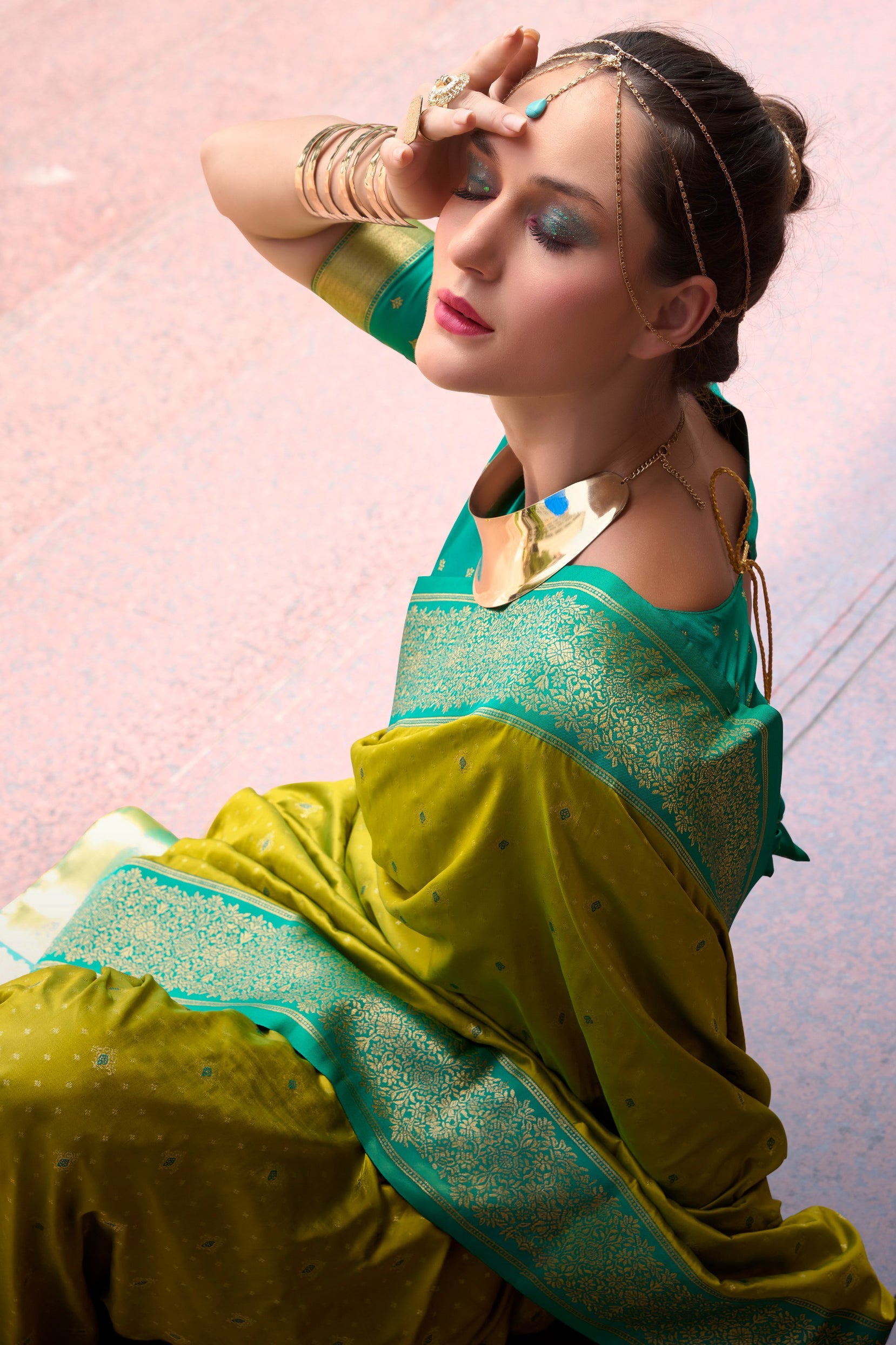 Olive Green Woven Silk Saree-ZB134731_4_SareeButa.com