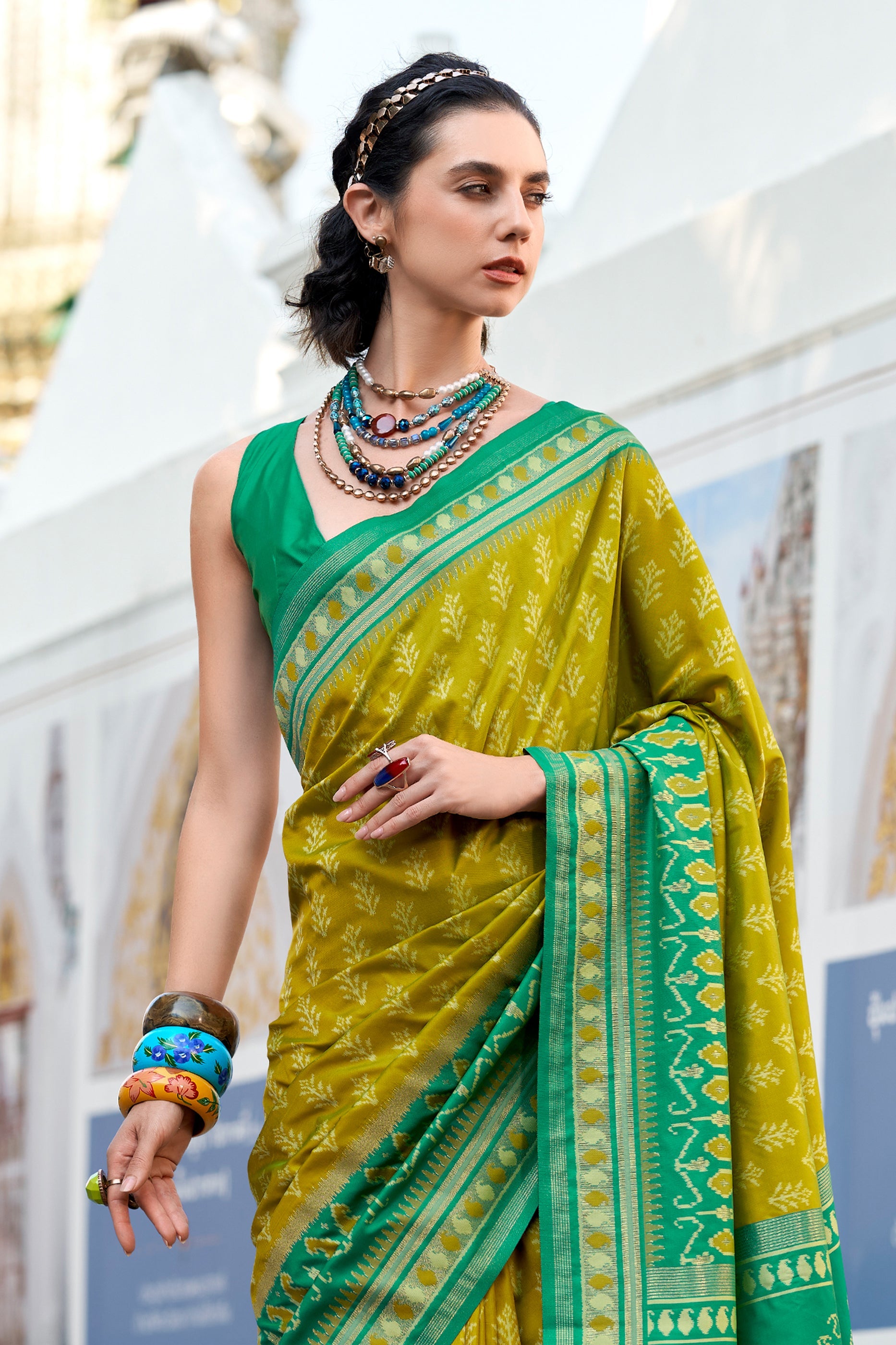 Olive Green Woven Soft Ikat Silk Saree-SAR10026_4_SareeButa.com