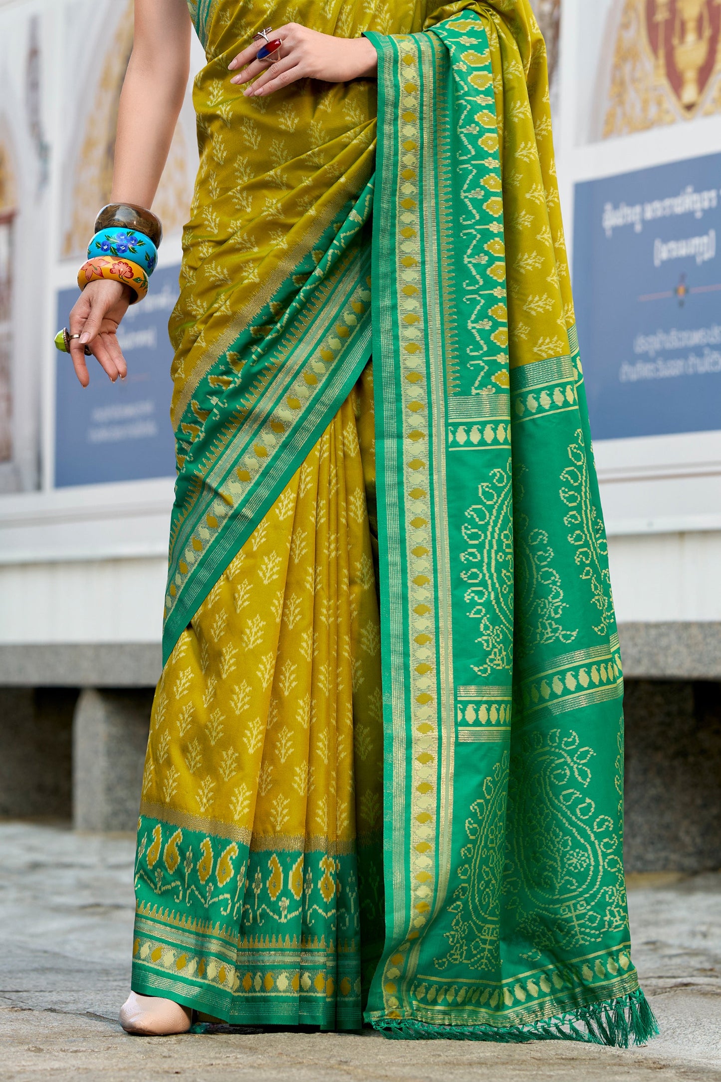 Olive Green Woven Soft Ikat Silk Saree-SAR10026_5_SareeButa.com