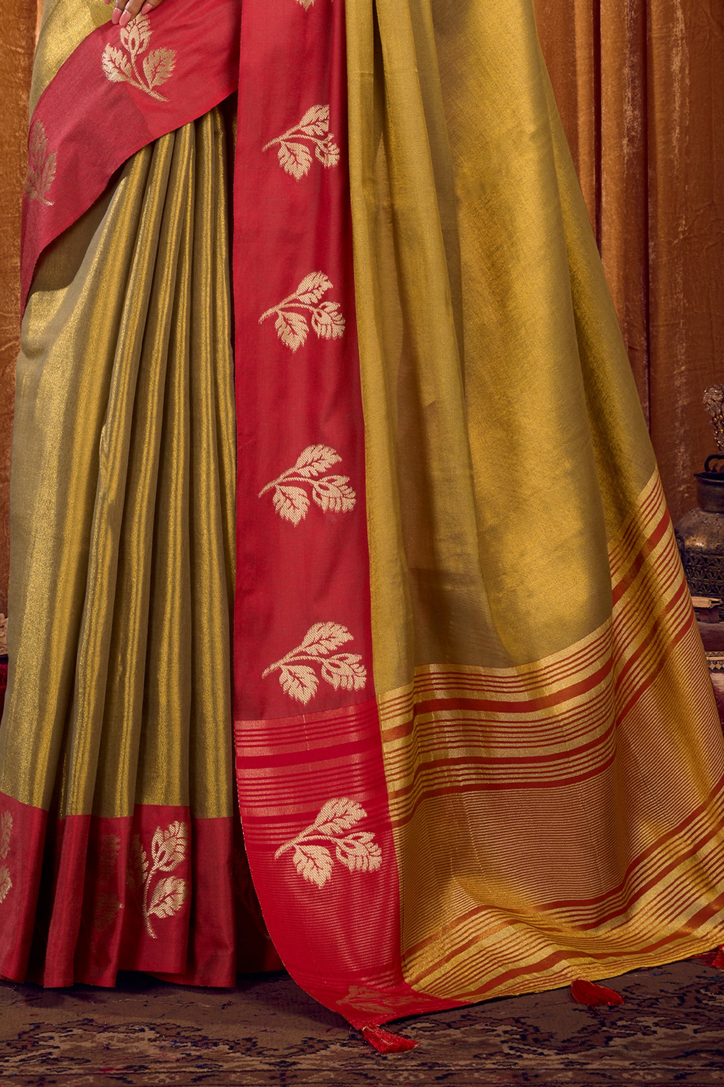 Olive Green Woven Tissue Saree-SAR12634_4_SareeButa.com