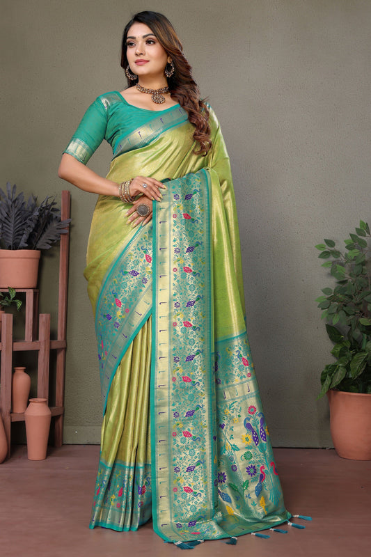 Olive Green Woven Tissue Silk Paithani Saree-ZB134820_1_SareeButa.com