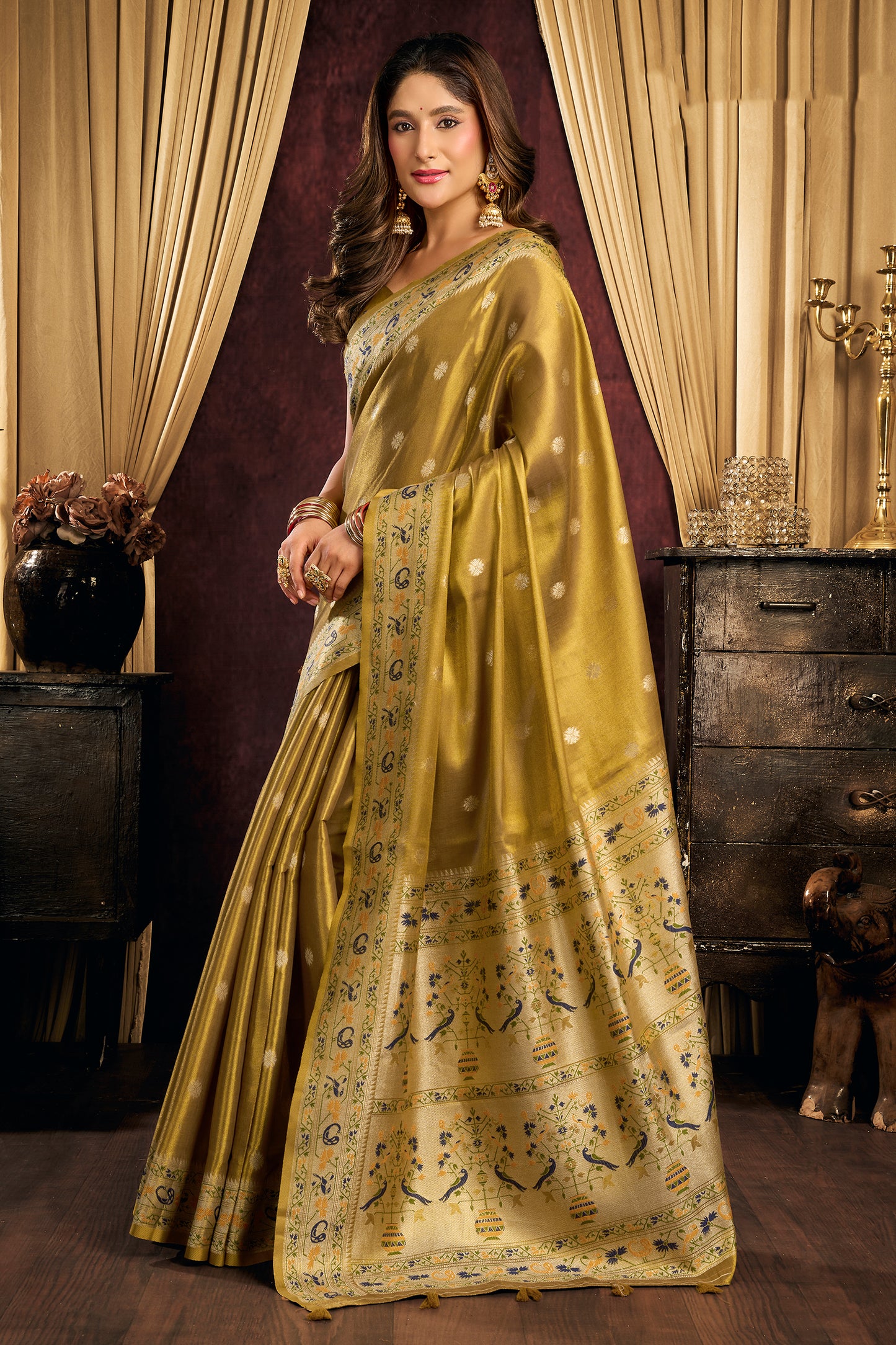 Olive Green Woven Tissue Silk Saree-SAR13192_3_SareeButa.com