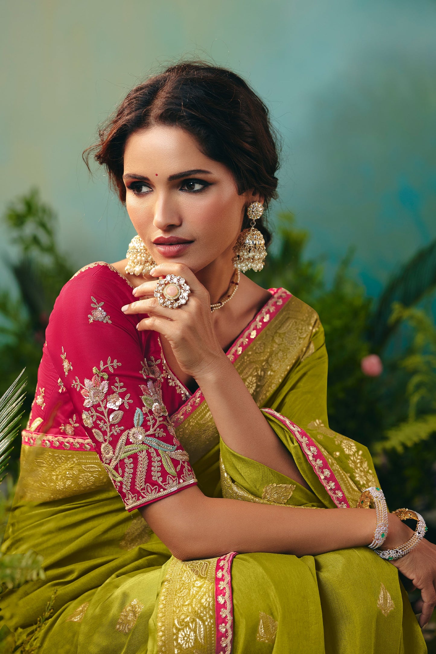 Olive Green Woven Viscose Silk Banarasi Saree-SAR10576_3_SareeButa.com