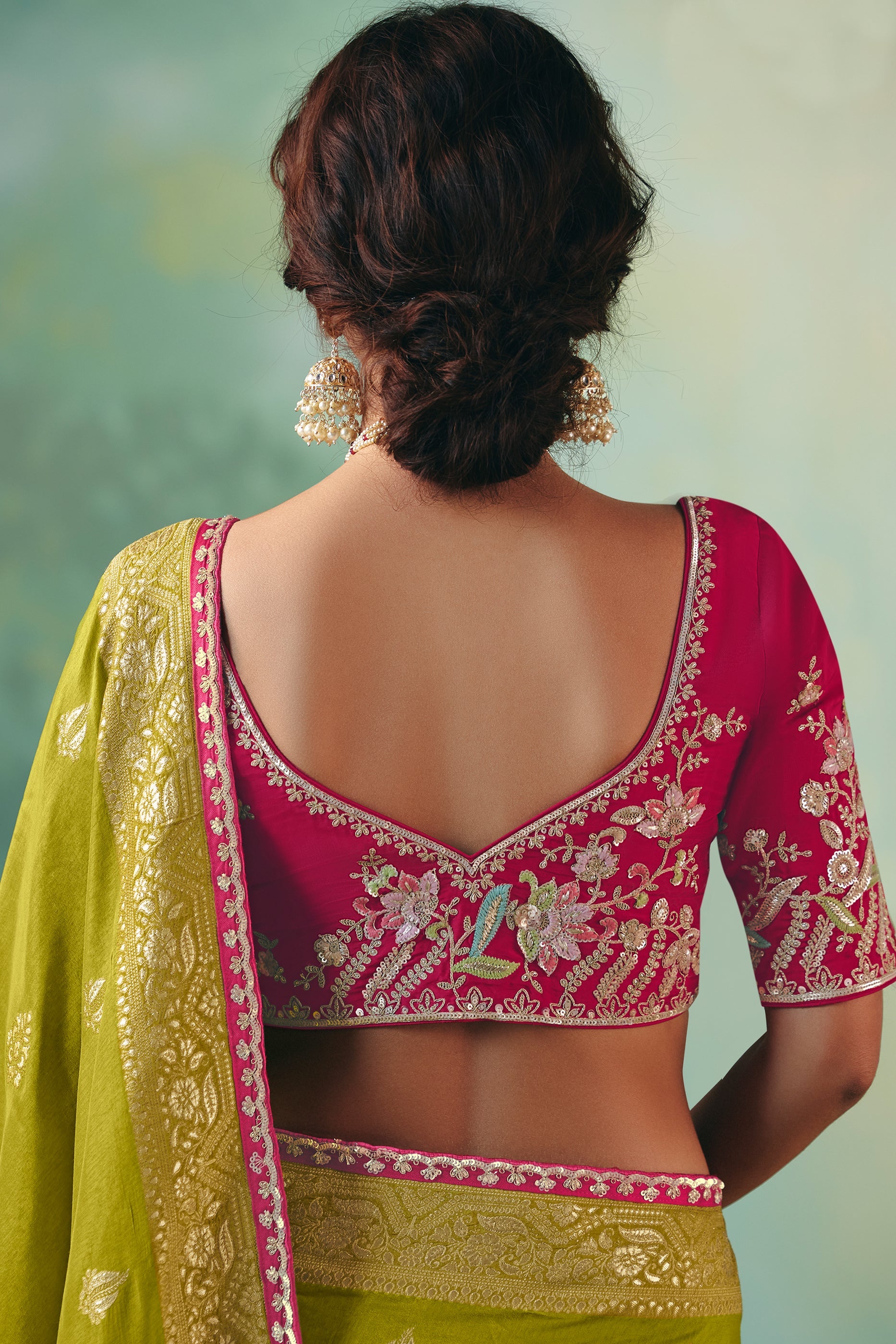 Olive Green Woven Viscose Silk Banarasi Saree-SAR10576_4_SareeButa.com