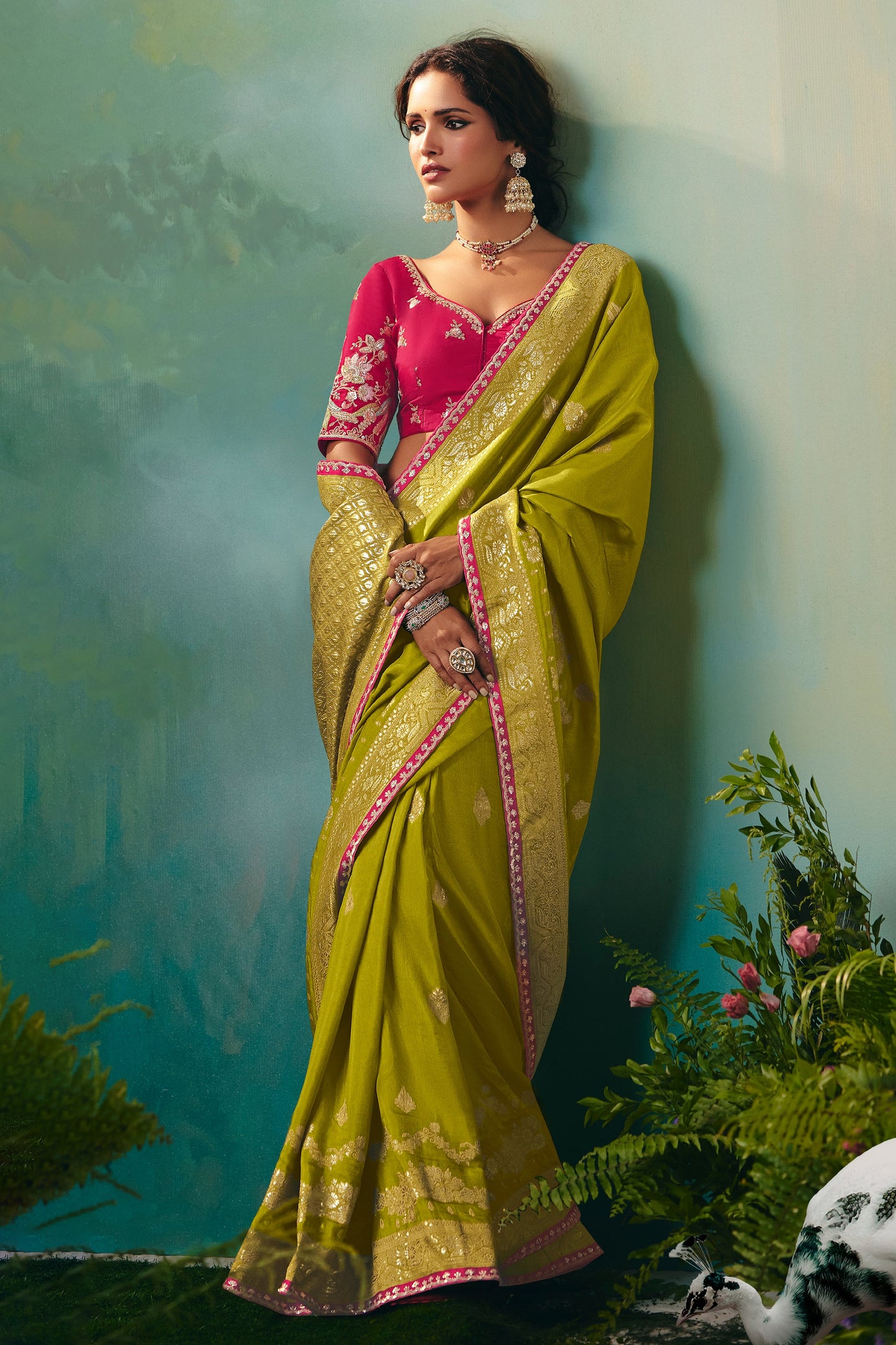 Olive Green Woven Viscose Silk Banarasi Saree-SAR10576_5_SareeButa.com