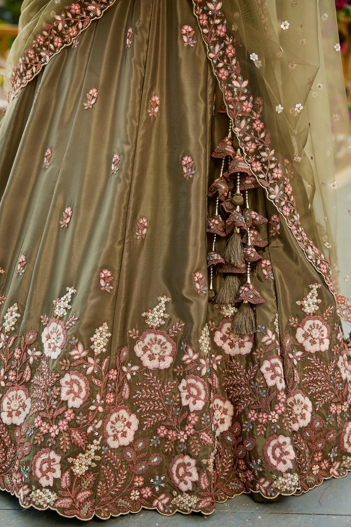 Olive Semi Stitched Embroidered Satin Lehenga-SAR12855_4_SareeButa.com