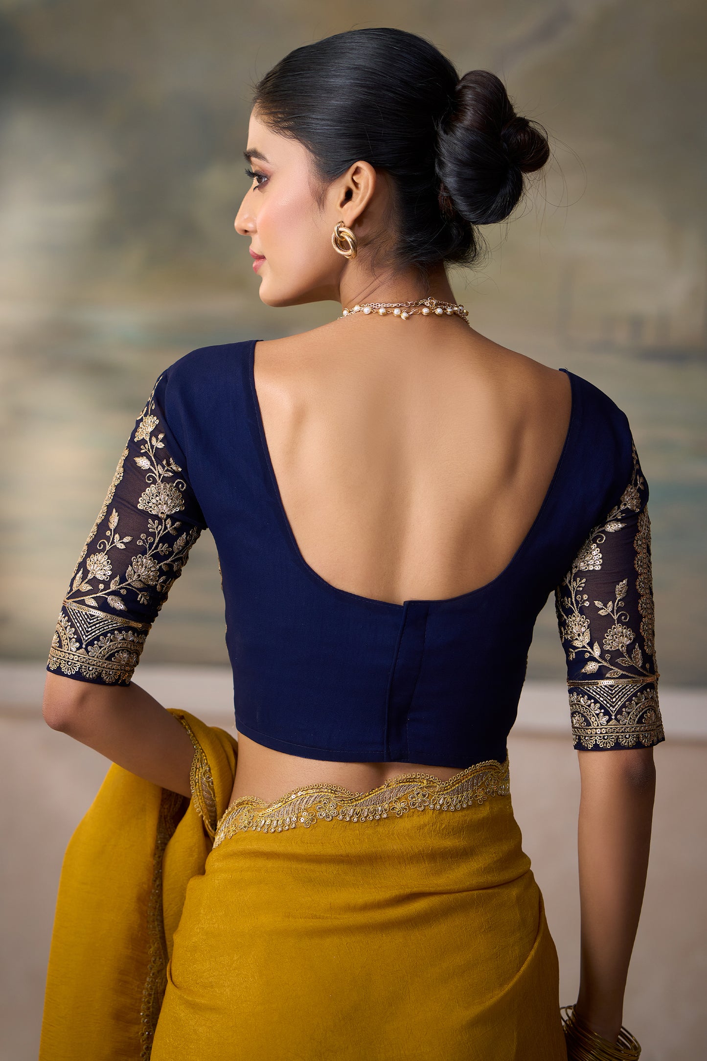 Olive Yellow Embroidered Georgette Saree-SAR13179_4_SareeButa.com