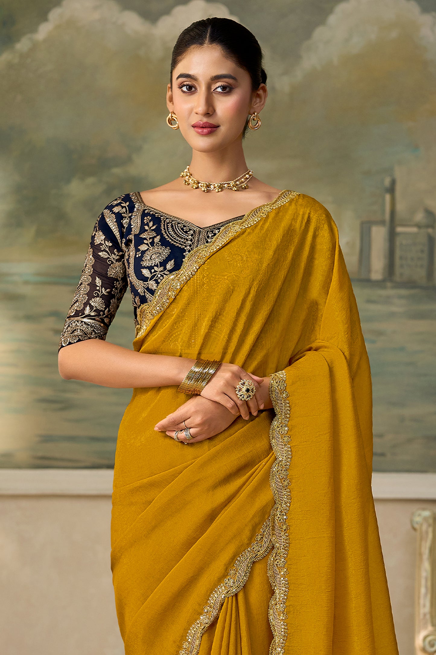Olive Yellow Embroidered Georgette Saree-SAR13179_5_SareeButa.com