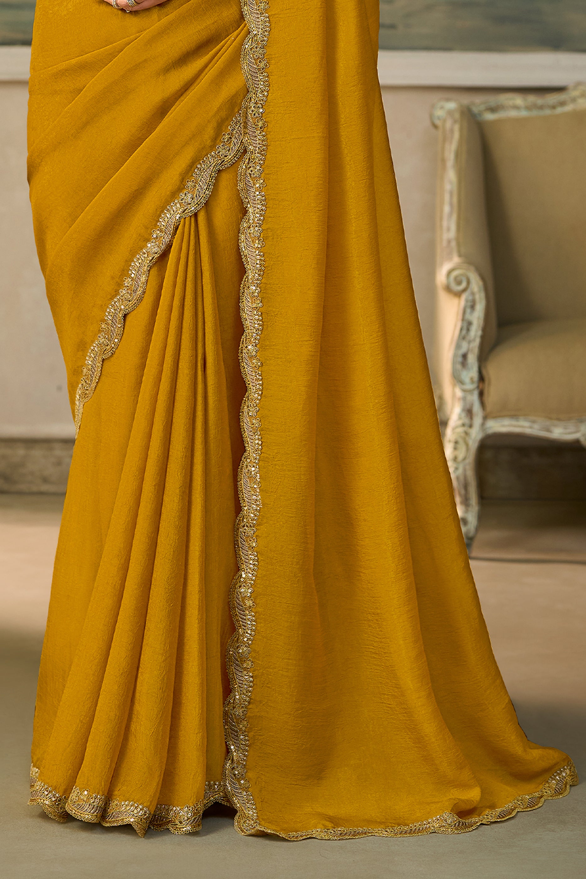 Olive Yellow Embroidered Georgette Saree-SAR13179_6_SareeButa.com