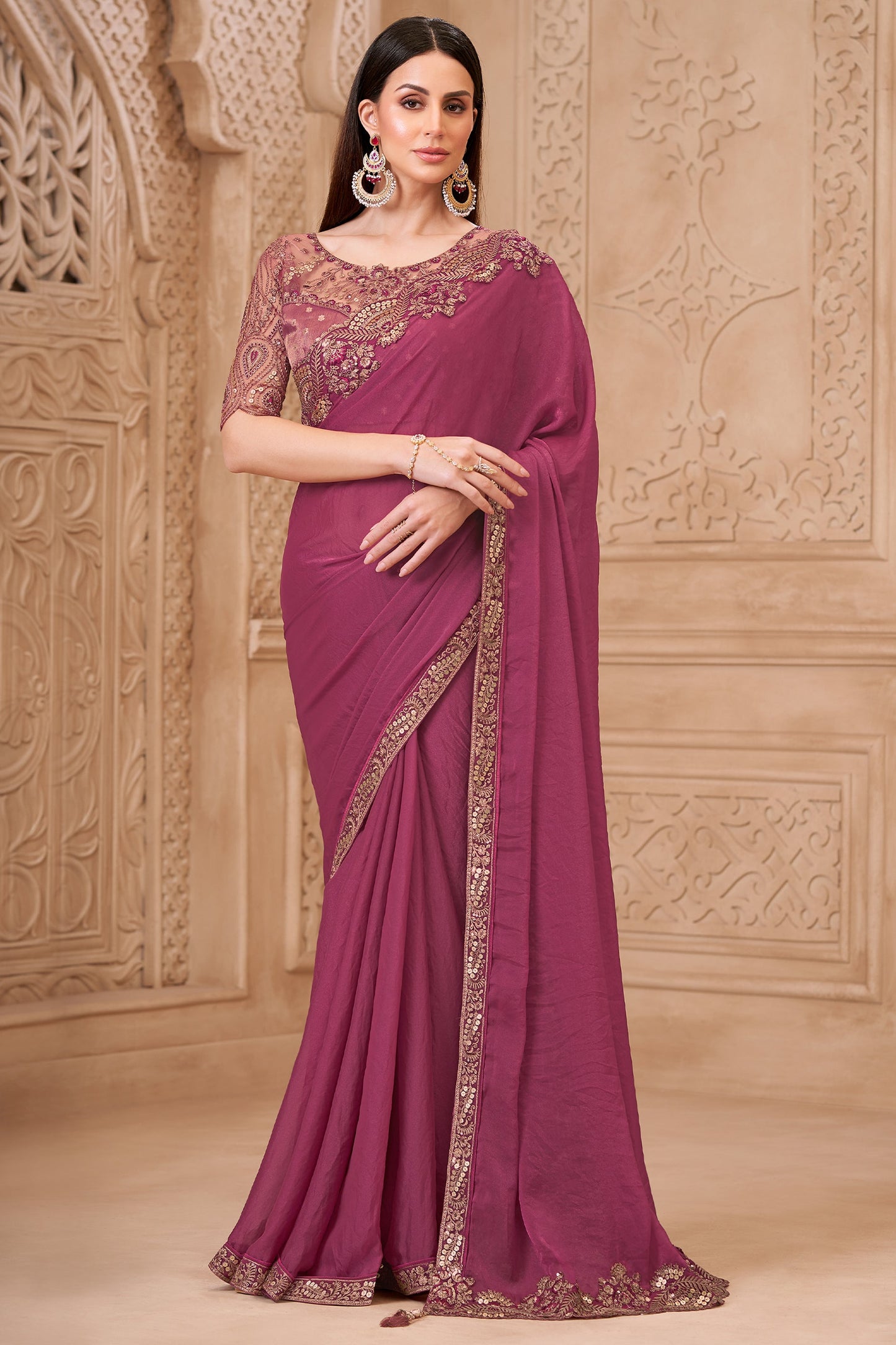 Onion Pink Embroidered Georgette Saree-SAR10594_1_SareeButa.com