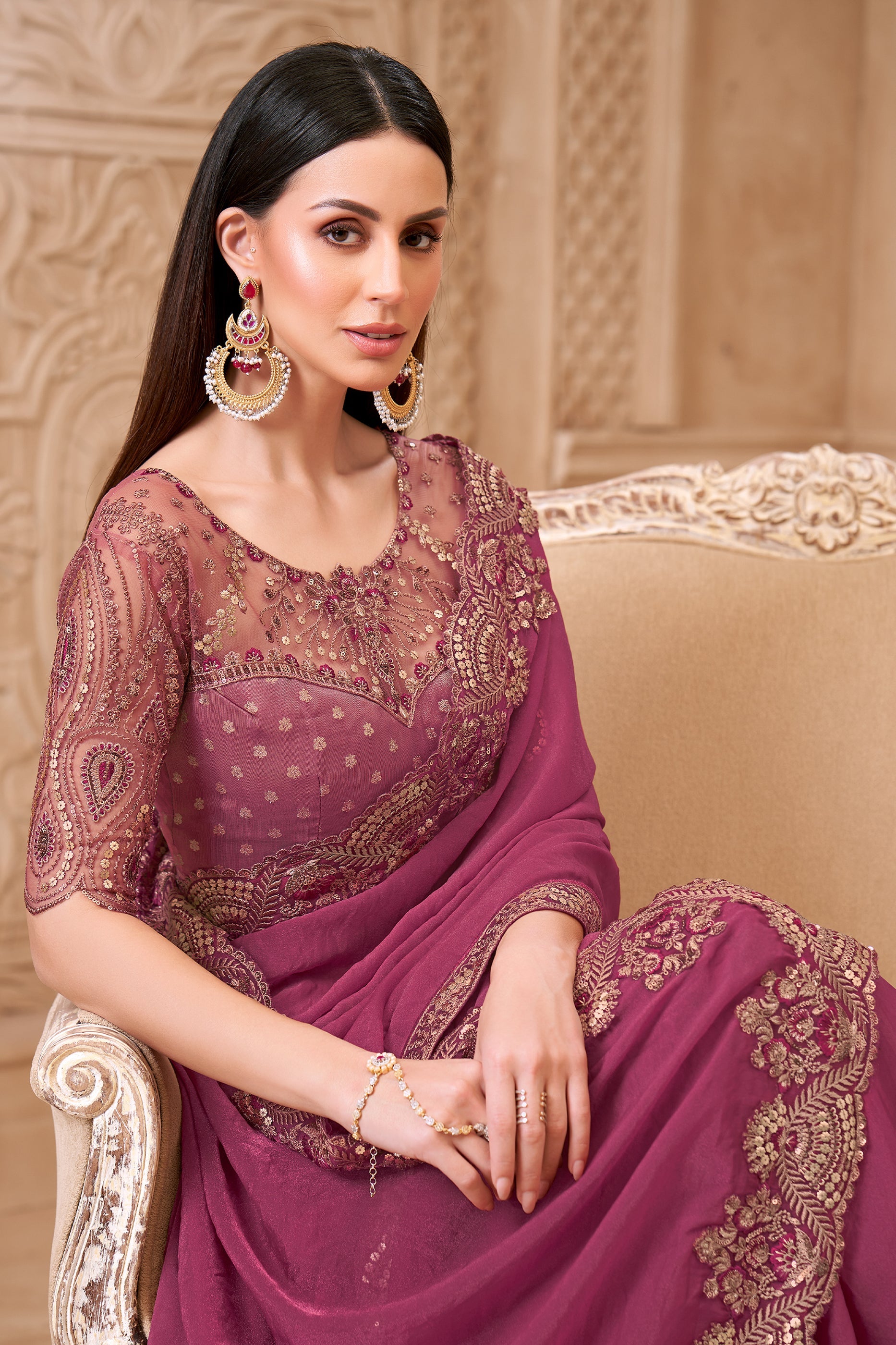 Onion Pink Embroidered Georgette Saree-SAR10594_2_SareeButa.com