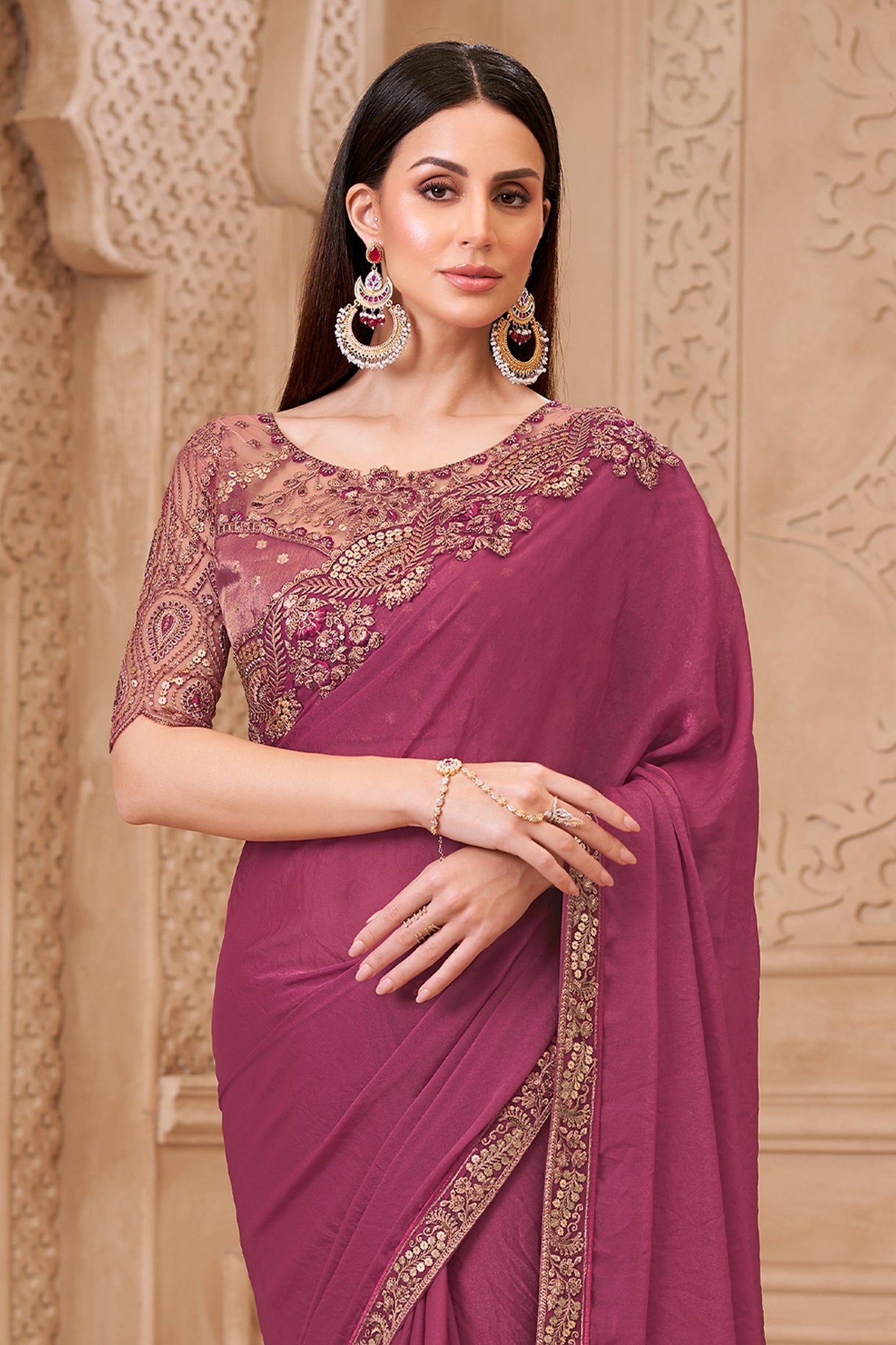 Onion Pink Embroidered Georgette Saree-SAR10594_3_SareeButa.com
