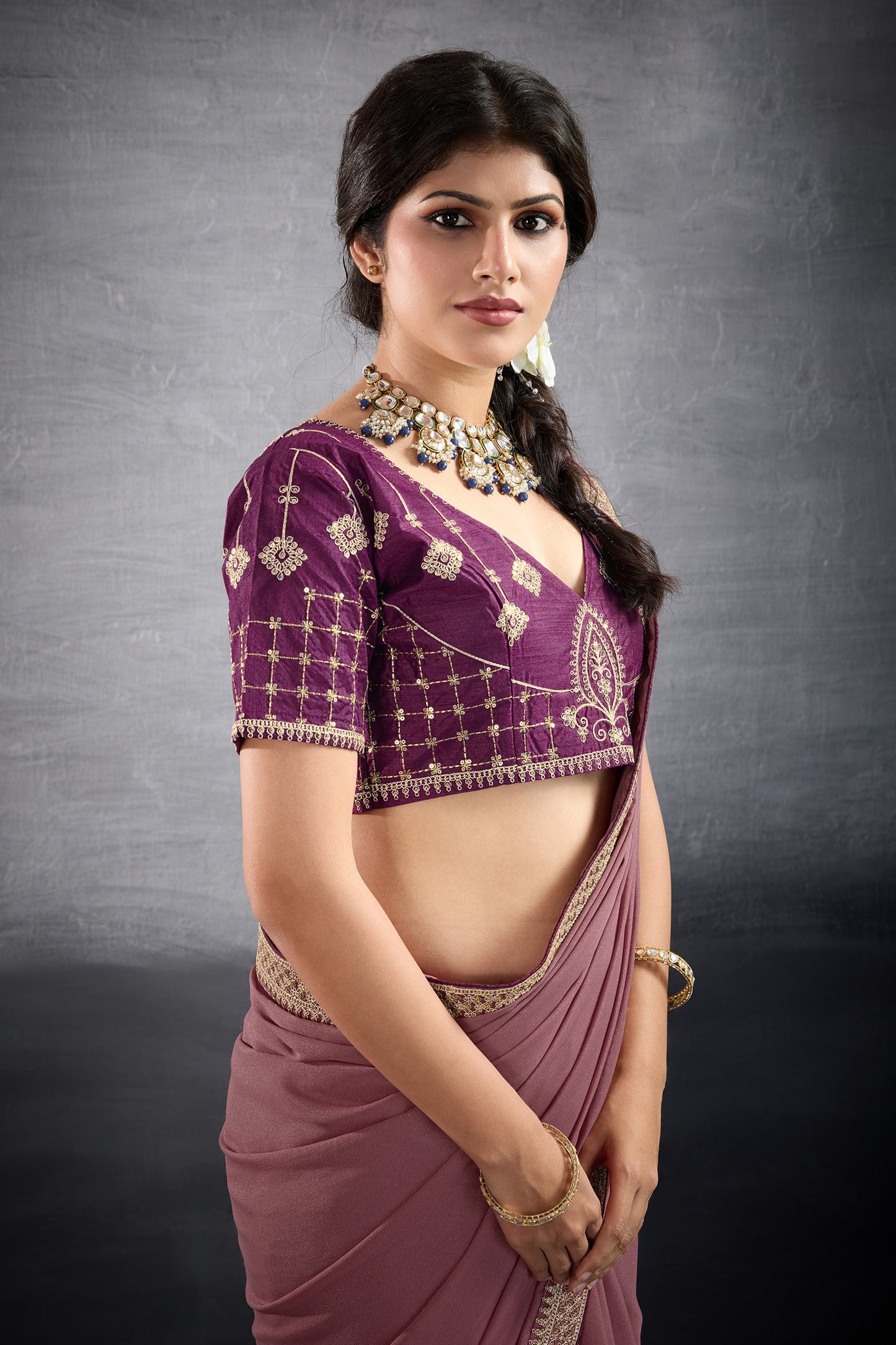 Onion Pink Embroidered Georgette Saree-SAR10599_2_SareeButa.com