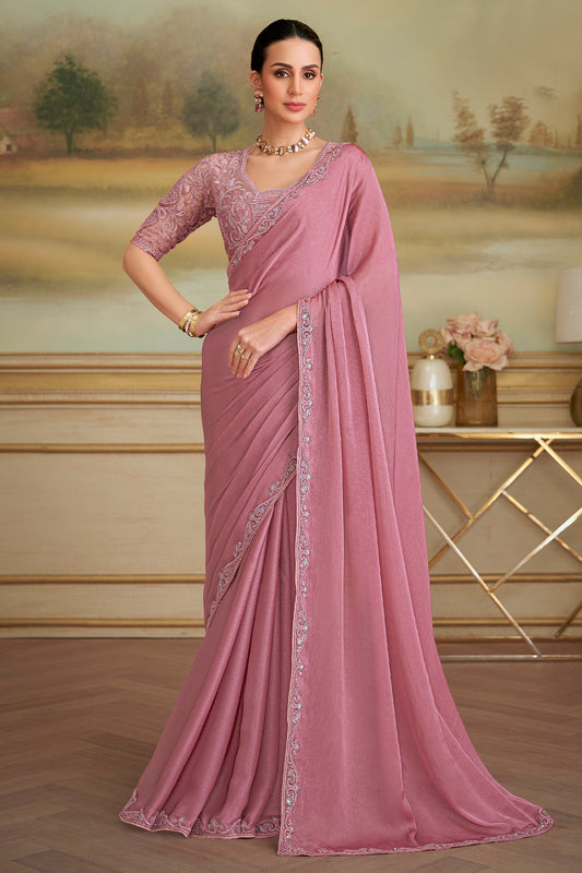 Onion Pink Embroidered Georgette Saree-SAR10839_1_SareeButa.com