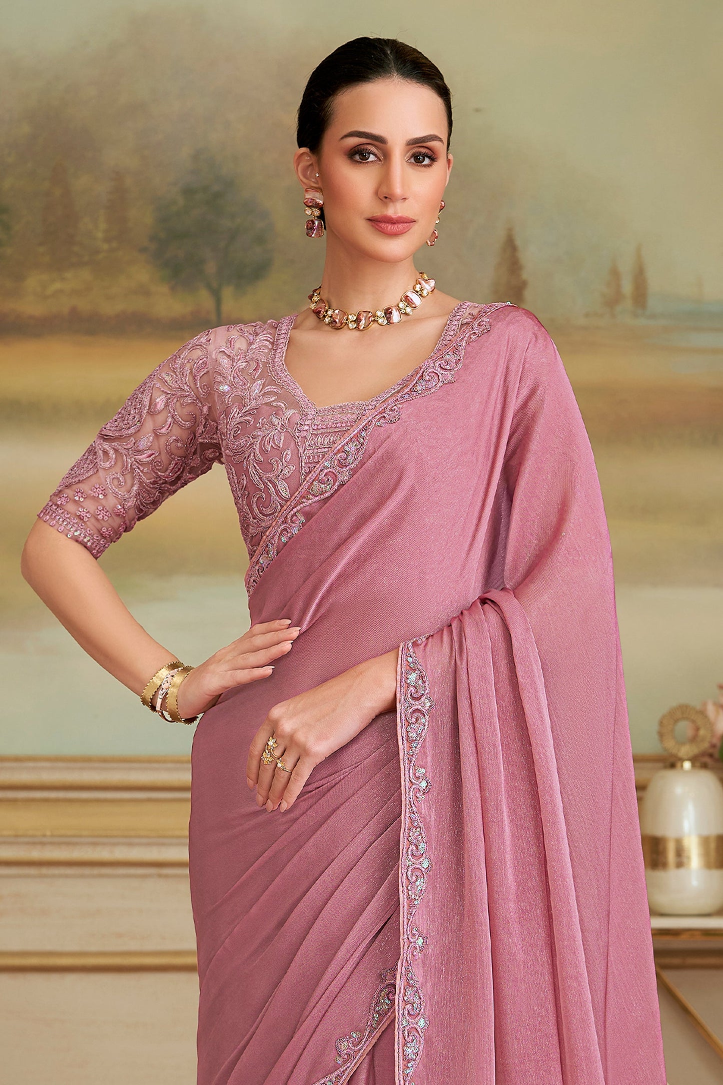Onion Pink Embroidered Georgette Saree-SAR10839_3_SareeButa.com