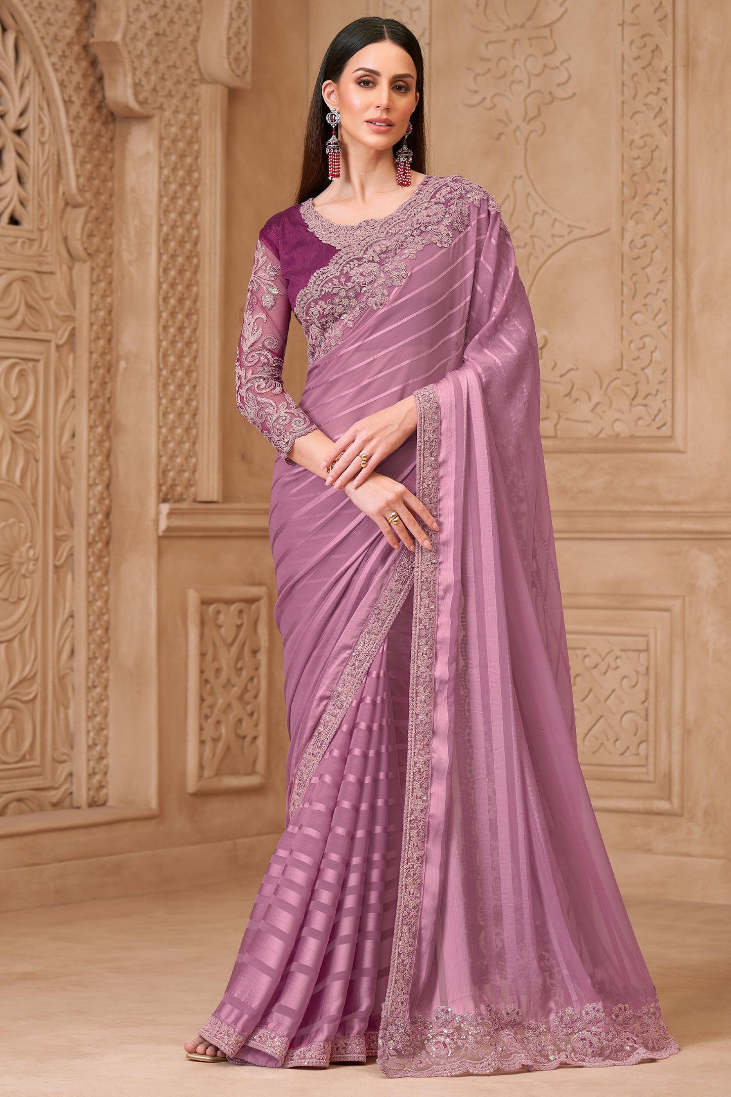 Onion Pink Embroidered Satin Georgette Saree-SAR10589_1_SareeButa.com